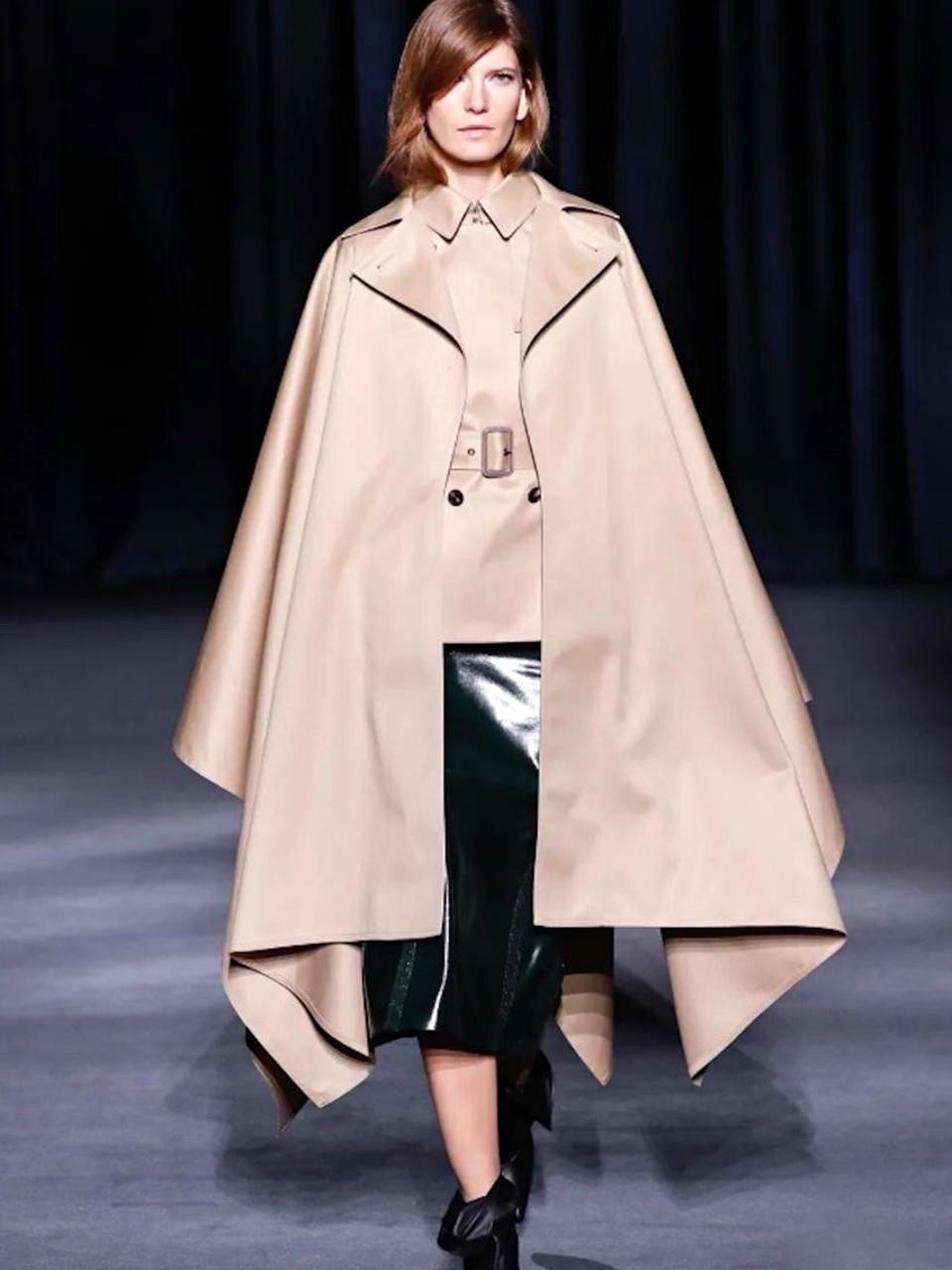 Givenchy Women’s Beige Cotton Gabardine Long Collared Button Cape, Size S