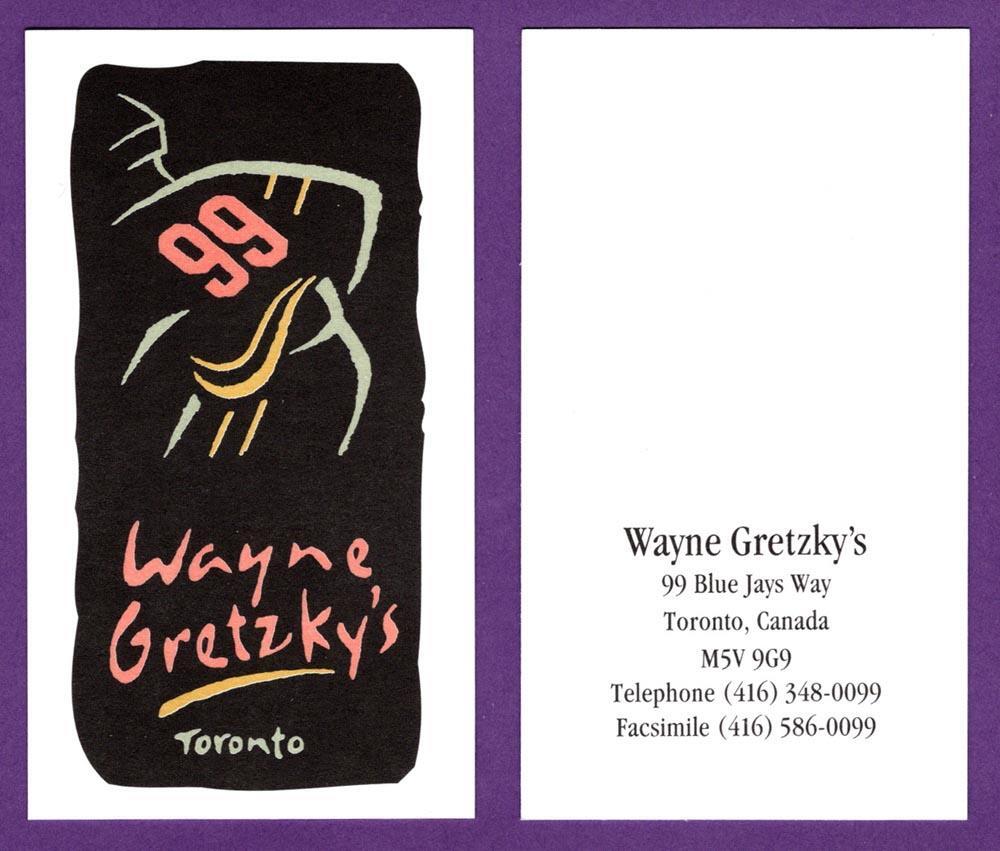 1990's Wayne Gretzky's 99 Toronto Restaurant Business Card