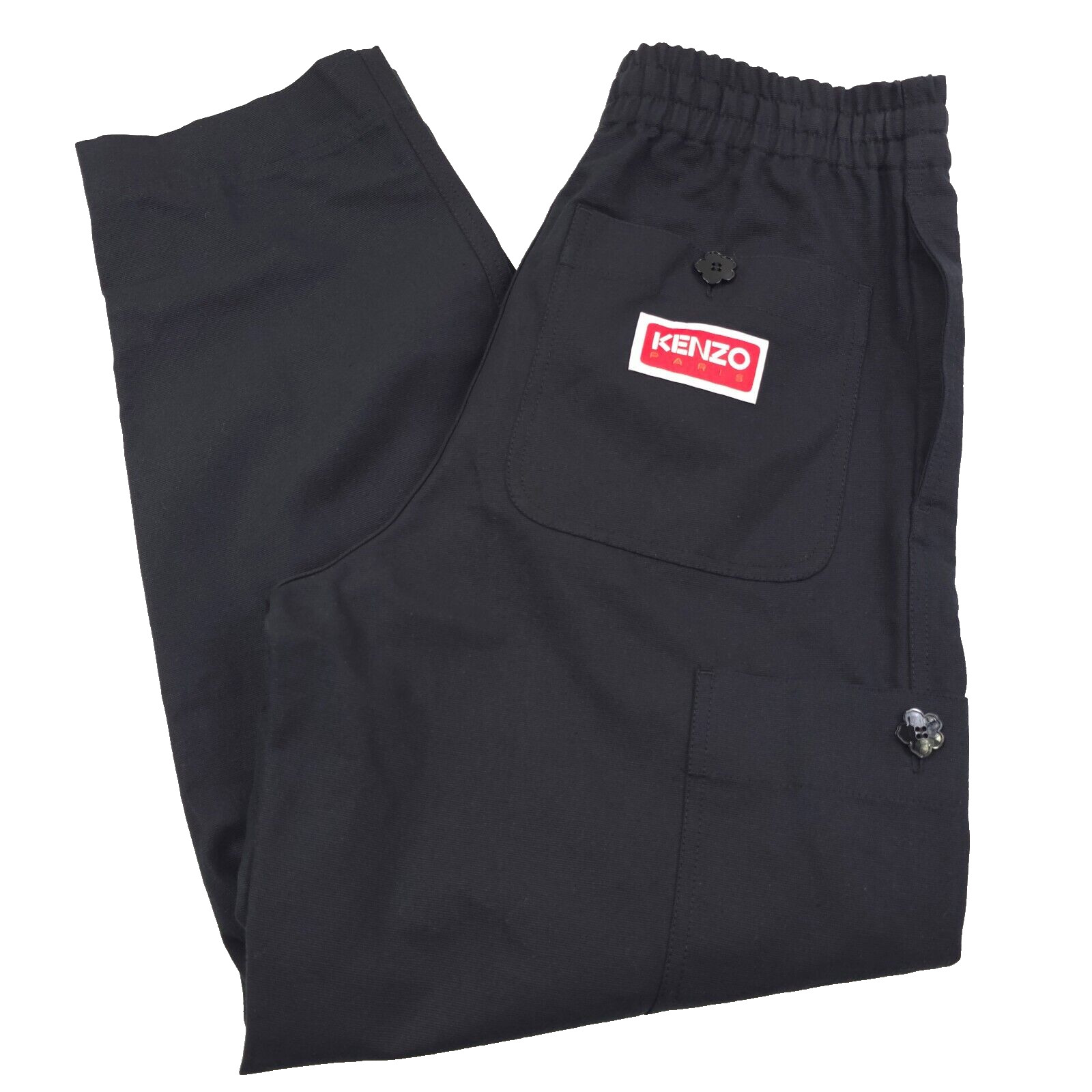 $395 KENZO Paris Black Drawstring Cargo Pants Mens Size XS