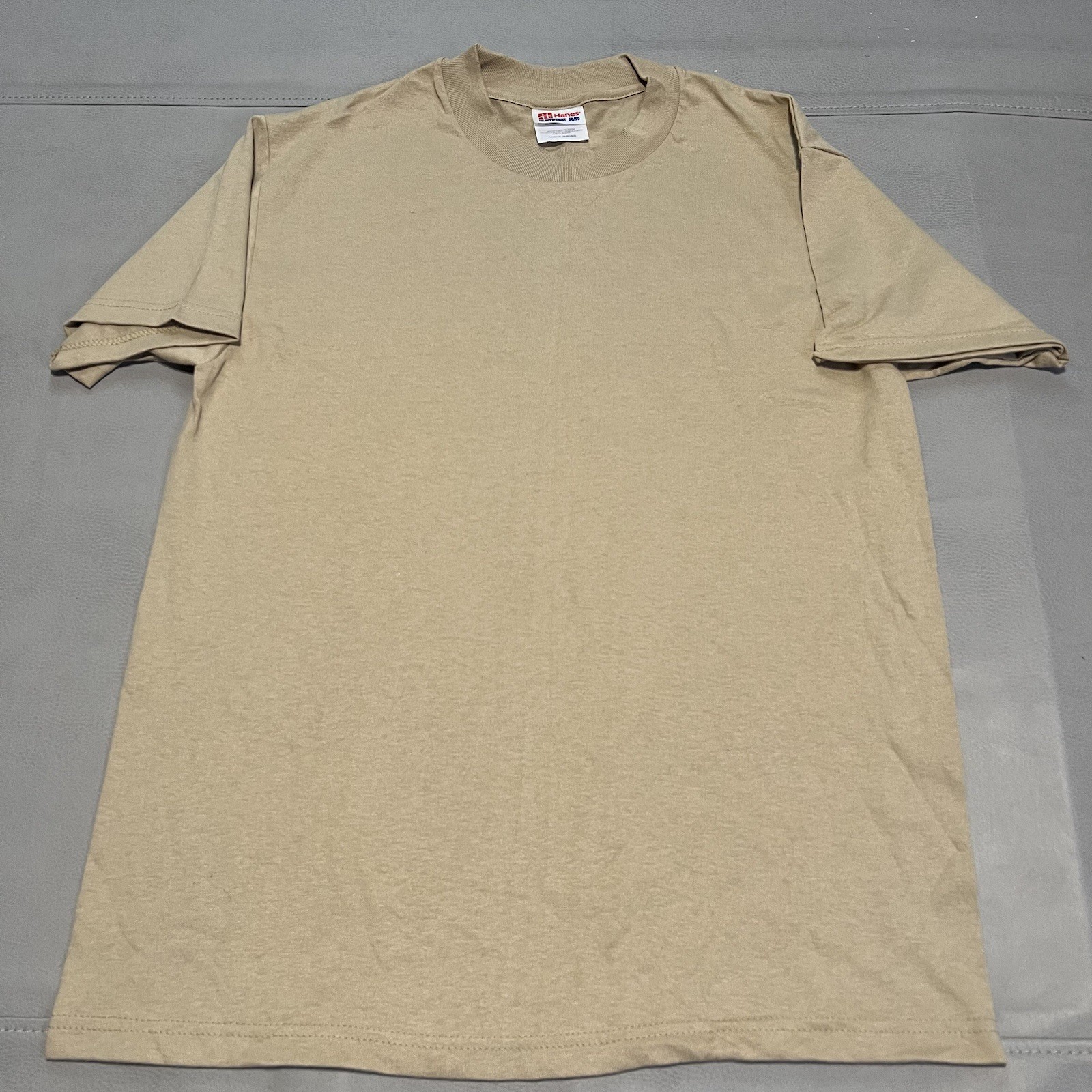 VTG Y2K Hanes Heavyweight 50/50 Blank T-Shirt NOS Light Brown Earthtone Minimal-