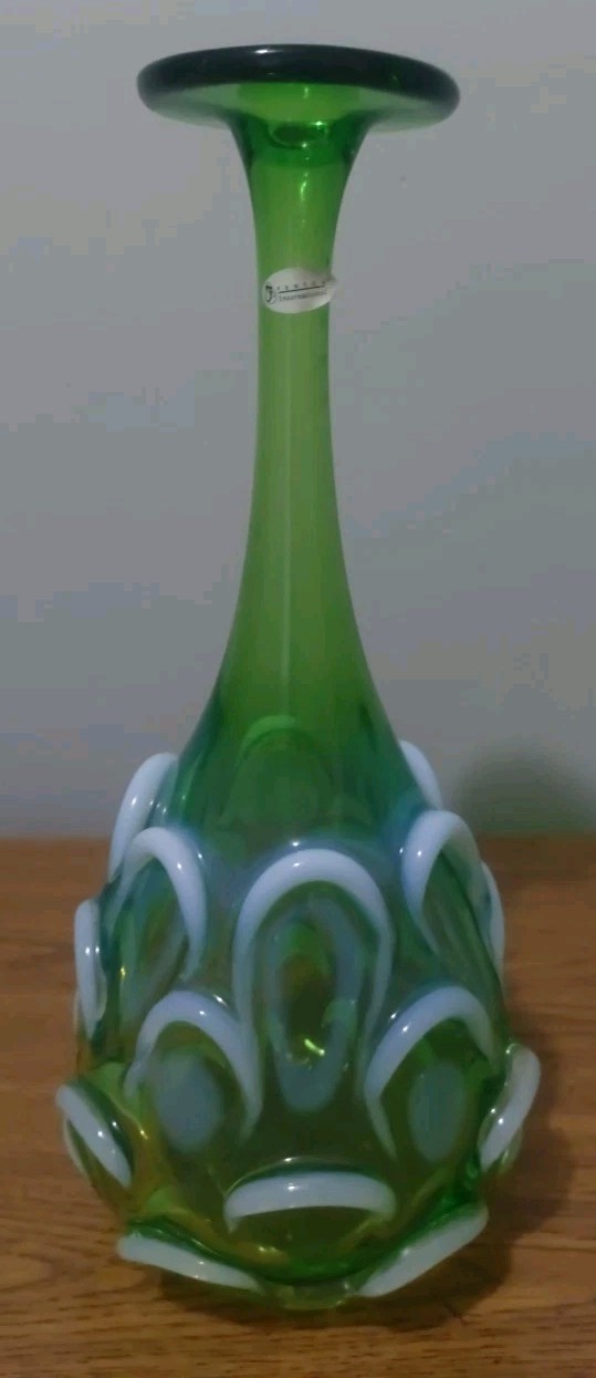 Fenton International Optics Green Opalescent Bottle, 12 1/2” MINT Fenton International Optics Green Opalescent Bottle, 12 1/2” MINT