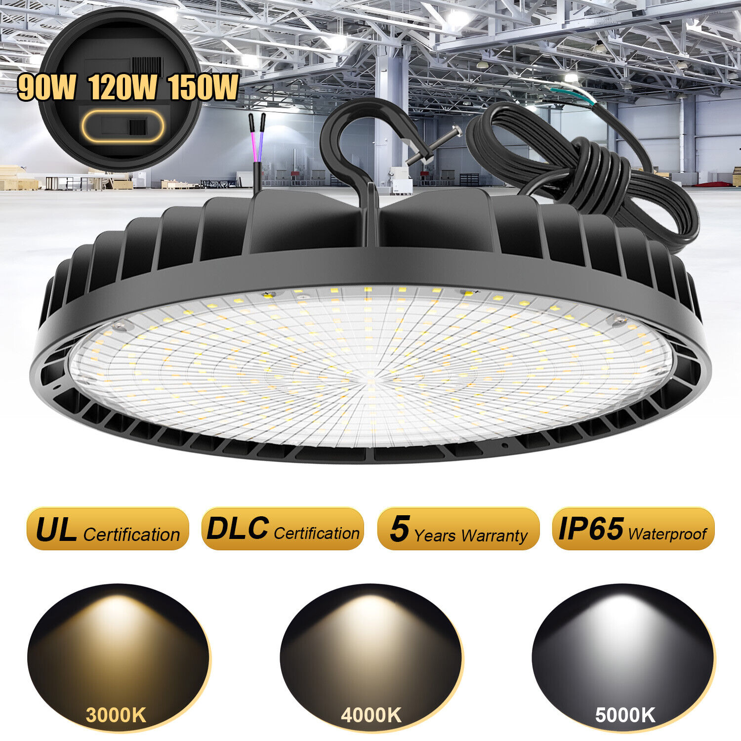 150W UFO LED High Bay Light 3000K/4000K/5000K Warehouse Garage Workshop Lighting