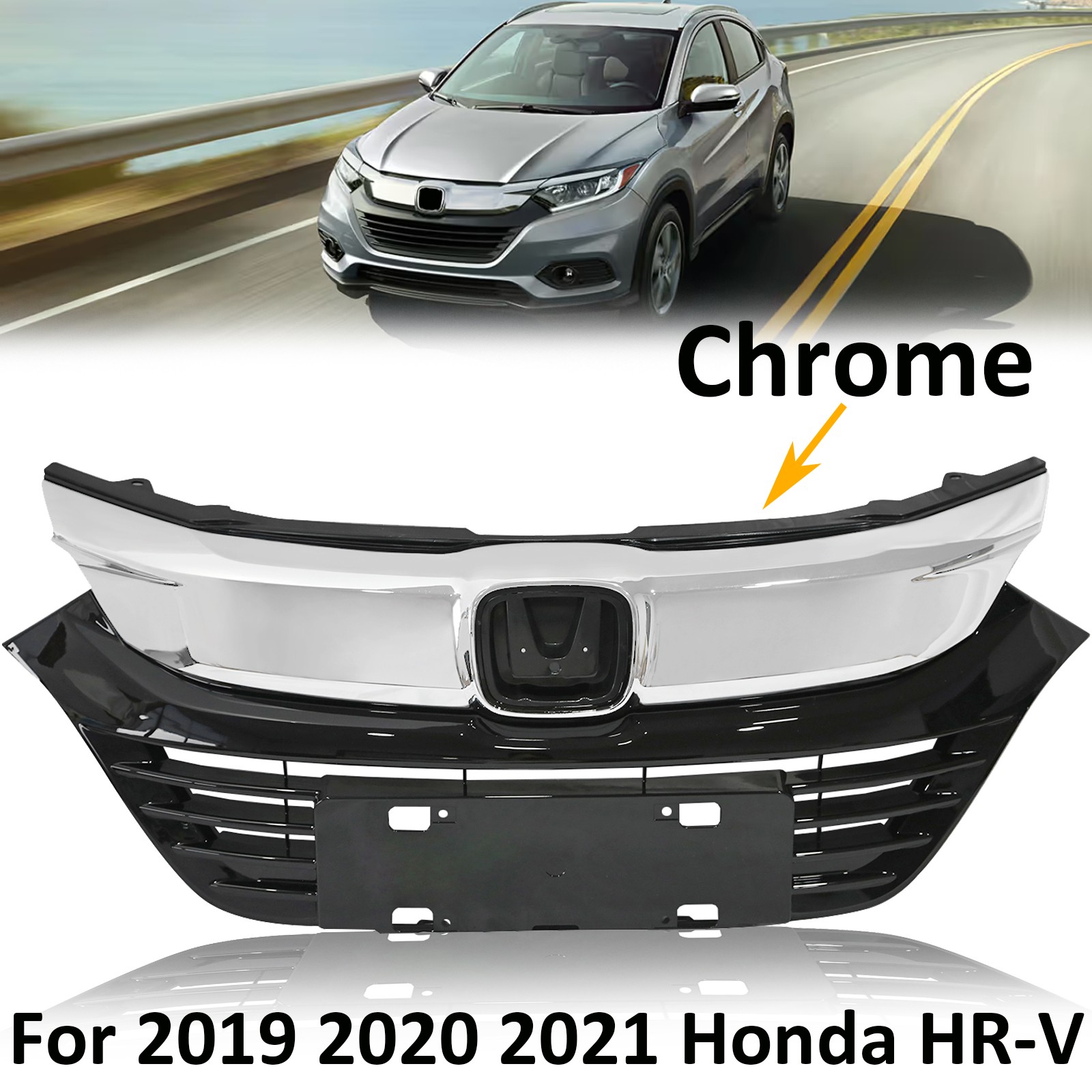 Fit 2019-2022 Honda HRV HR-V Front Hood OE Style Chrome Radiator Grille Grill Fit 2019-2022 Honda HRV HR-V Front Hood OE Style Chrome Radiator Grille Grill