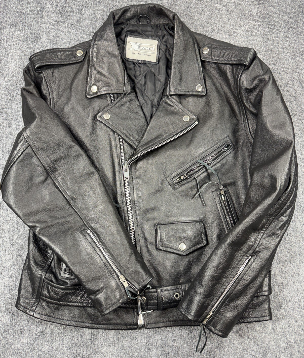 Vintage XeLement Mens Jacket 44 Black Lined Full Zip Leather Motorcycle Jacket