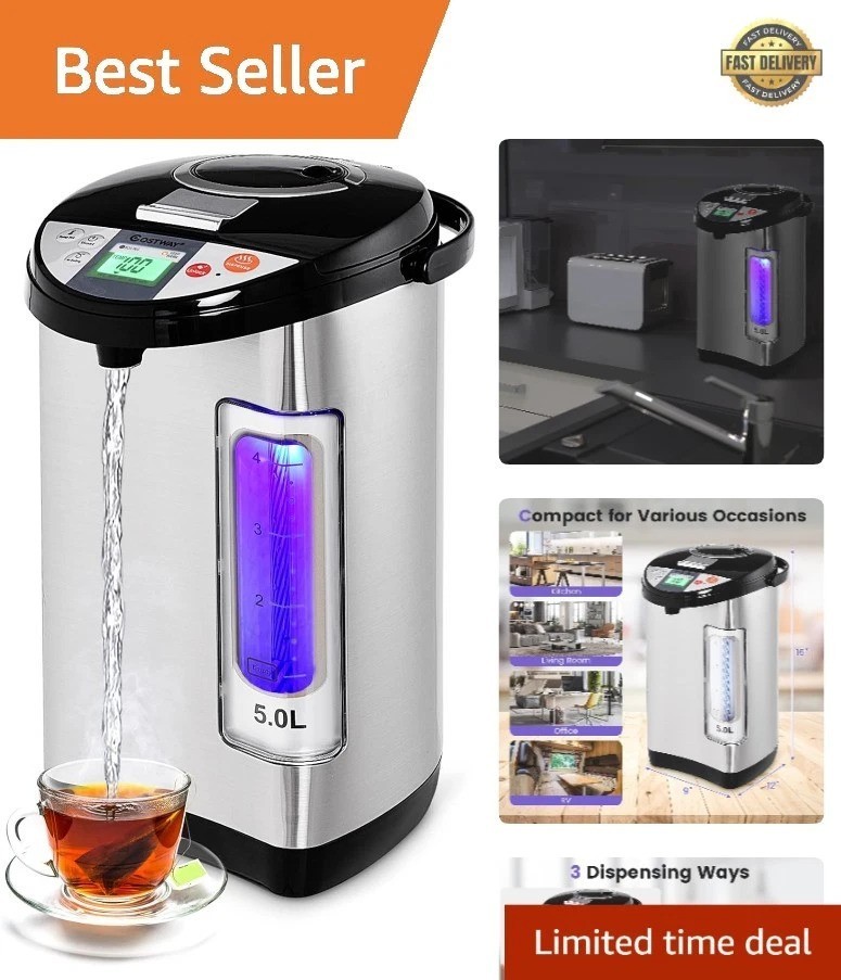 Elegant 5L Electric Hot Water Boiler with 5 Temperature Settings & LCD Display