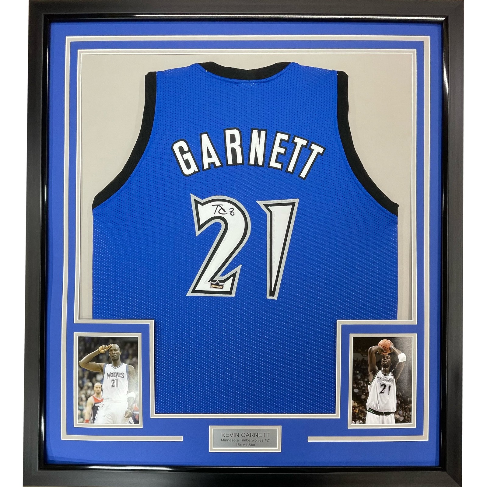 Framed Facsimile Autographed Kevin Garnett 35x39 Blue Jersey Framed Facsimile Autographed Kevin Garnett 35x39 Blue Jersey