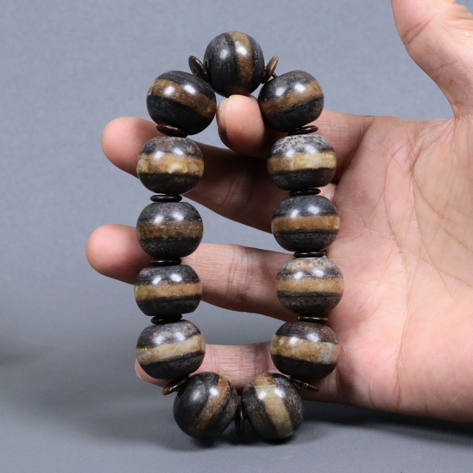 Old Himalayan Nepali Tibetan Indo Strip Chung Dzi Black White Prayer Amulet Bead Old Himalayan Nepali Tibetan Indo Strip Chung Dzi Black White Prayer Amulet Bead