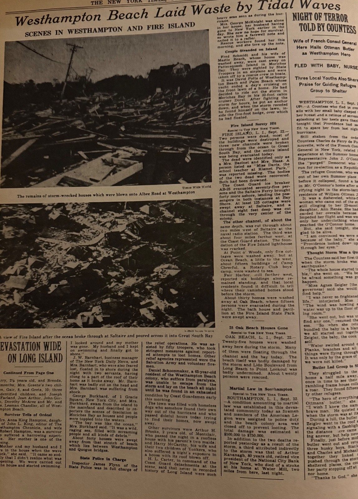 Vintage 1938 Westhampton Beach hurricane disaster NEW YORK TIMES News Article Vintage 1938 Westhampton Beach hurricane disaster NEW YORK TIMES News Article