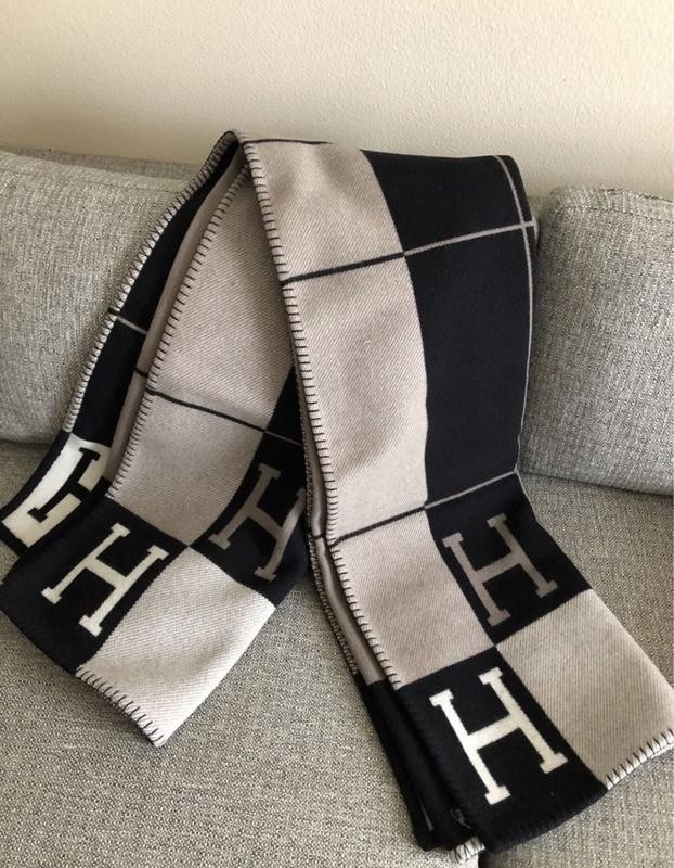 Hermès Avalon Throw Blanket Black Ivory H Logo Cashmere Wool Luxury Sofa Throw