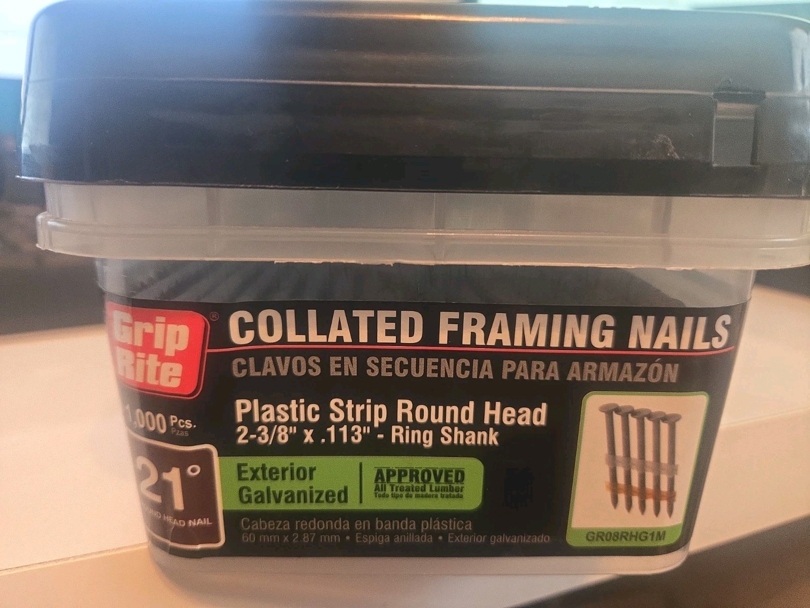Grip-Rite Plastic Strip Round Head Framing Nails 2-3/8 X .113 21 Degree 1000 Pcs Grip-Rite Plastic Strip Round Head Framing Nails 2-3/8 X .113 21 Degree 1000 Pcs