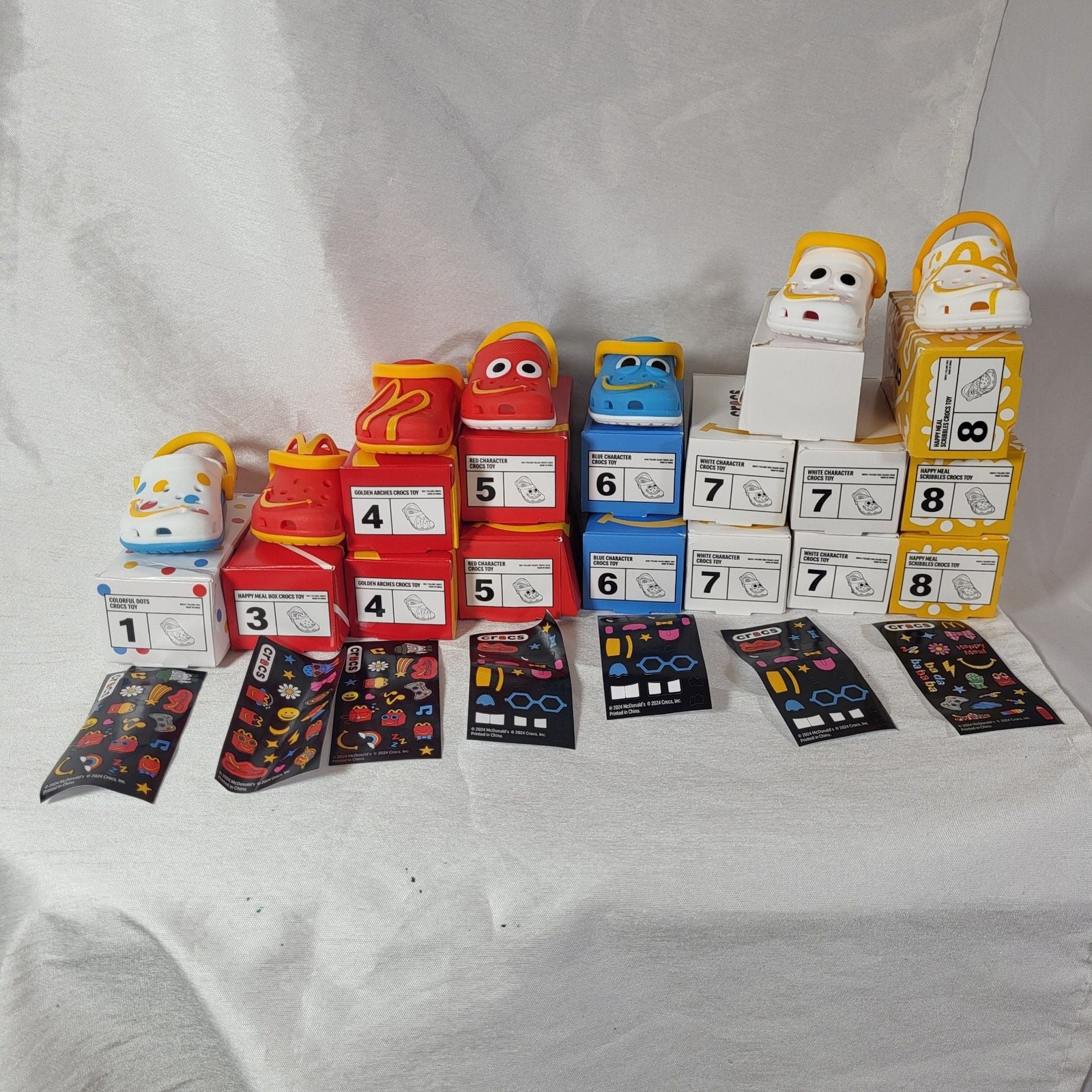McDonald\'s 2024 Crocs Happy Meal Toys Complete Set with Boxes and Stickers Set o
