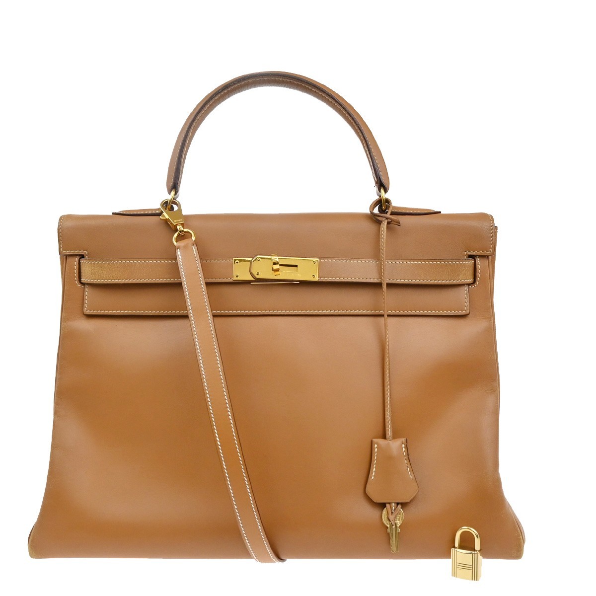 HERMES Kelly 35 2Way Shoulder Hand Bag Chamonix Leather Brown Vintage 247RF960