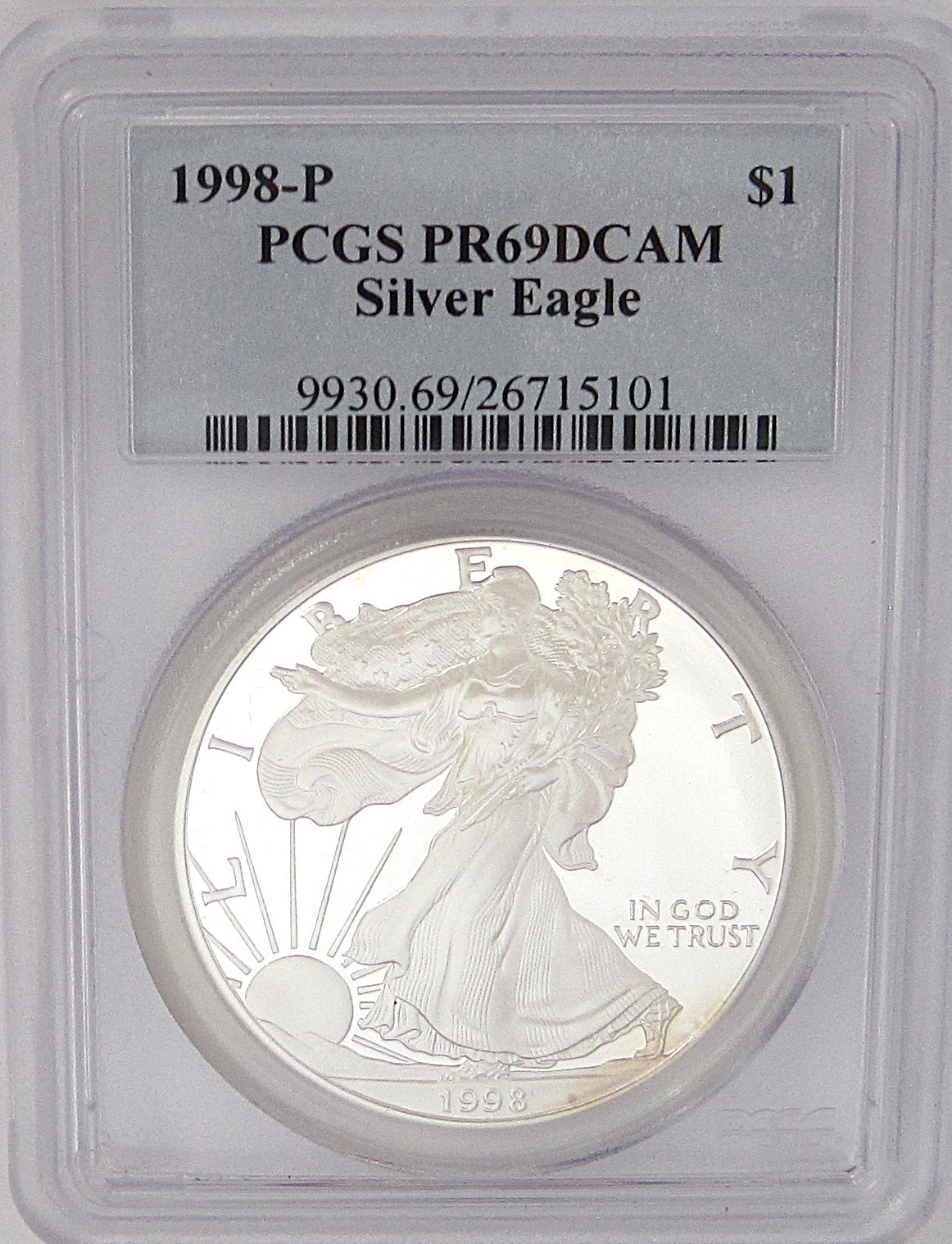 1998-P American Silver Eagle $1 PCGS PR69 DEEP CAMEO = 13th In The ASE Series 1998-P American Silver Eagle $1 PCGS PR69 DEEP CAMEO = 13th In The ASE Series
