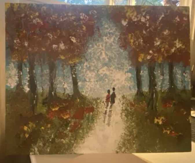 Original Acrylic Painting Autumn Forest Path Fall Landscape Hand Painted Art