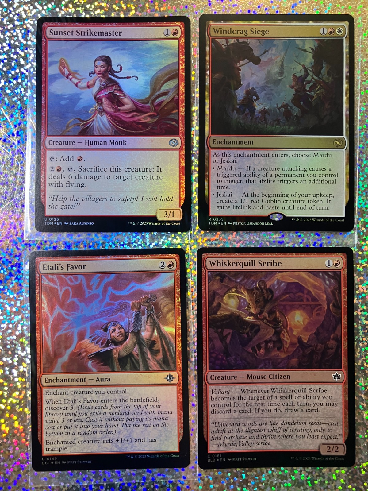 MTG Foil: 0235 Windcrag Siege; 0126 Sunset Strikemaster; 0149 Etali\'s Favor