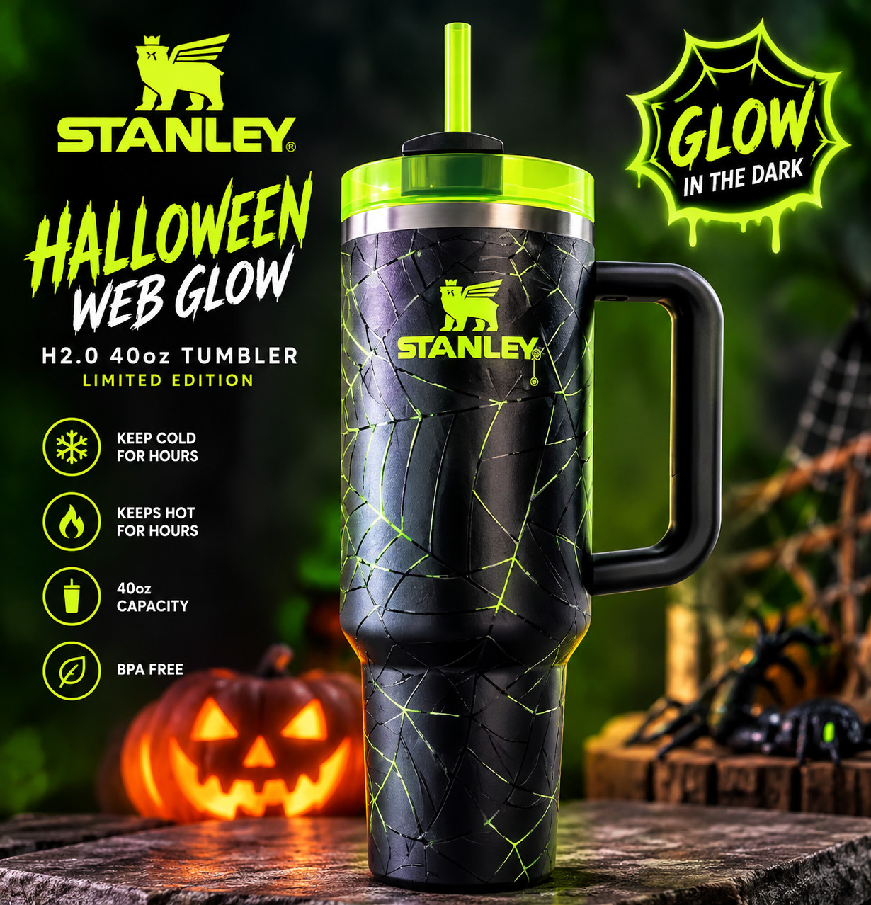 Stanley, Halloween, Web Glow, H2.0, 40oz, Tumbler, Limited Edition