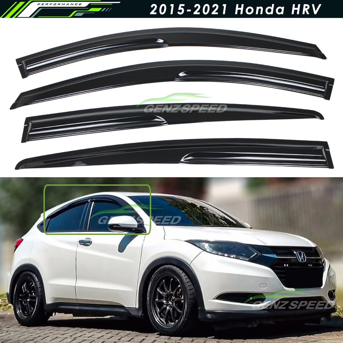 For 2015-2022 Honda HR-V HRV JDM 3D Wavy Mugen Style Window Visors Rain Guards
