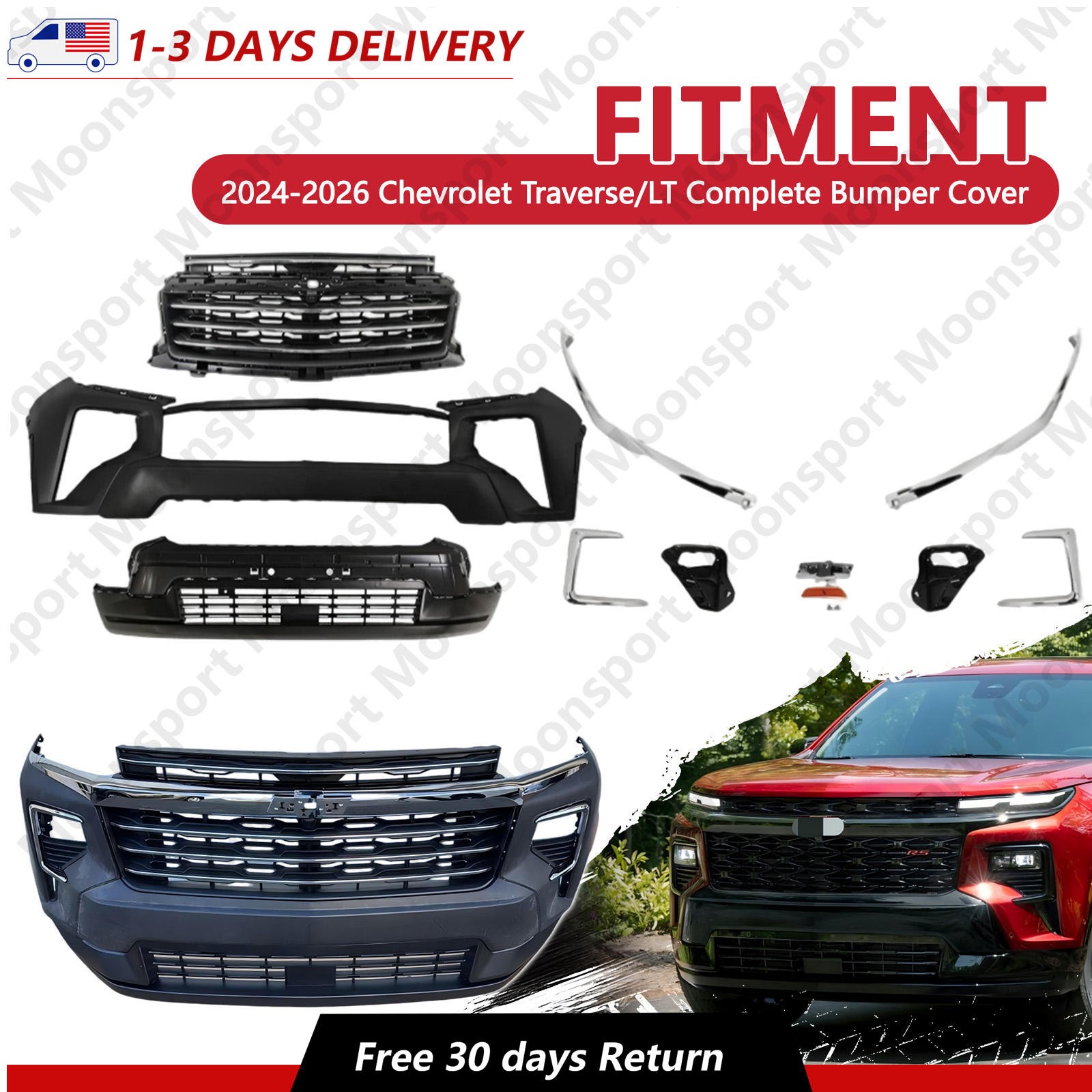 Complete Bumper Cover For 2024-2026 Chevrolet Traverse/LT w/ Grille Complete Bumper Cover For 2024-2026 Chevrolet Traverse/LT w/ Grille
