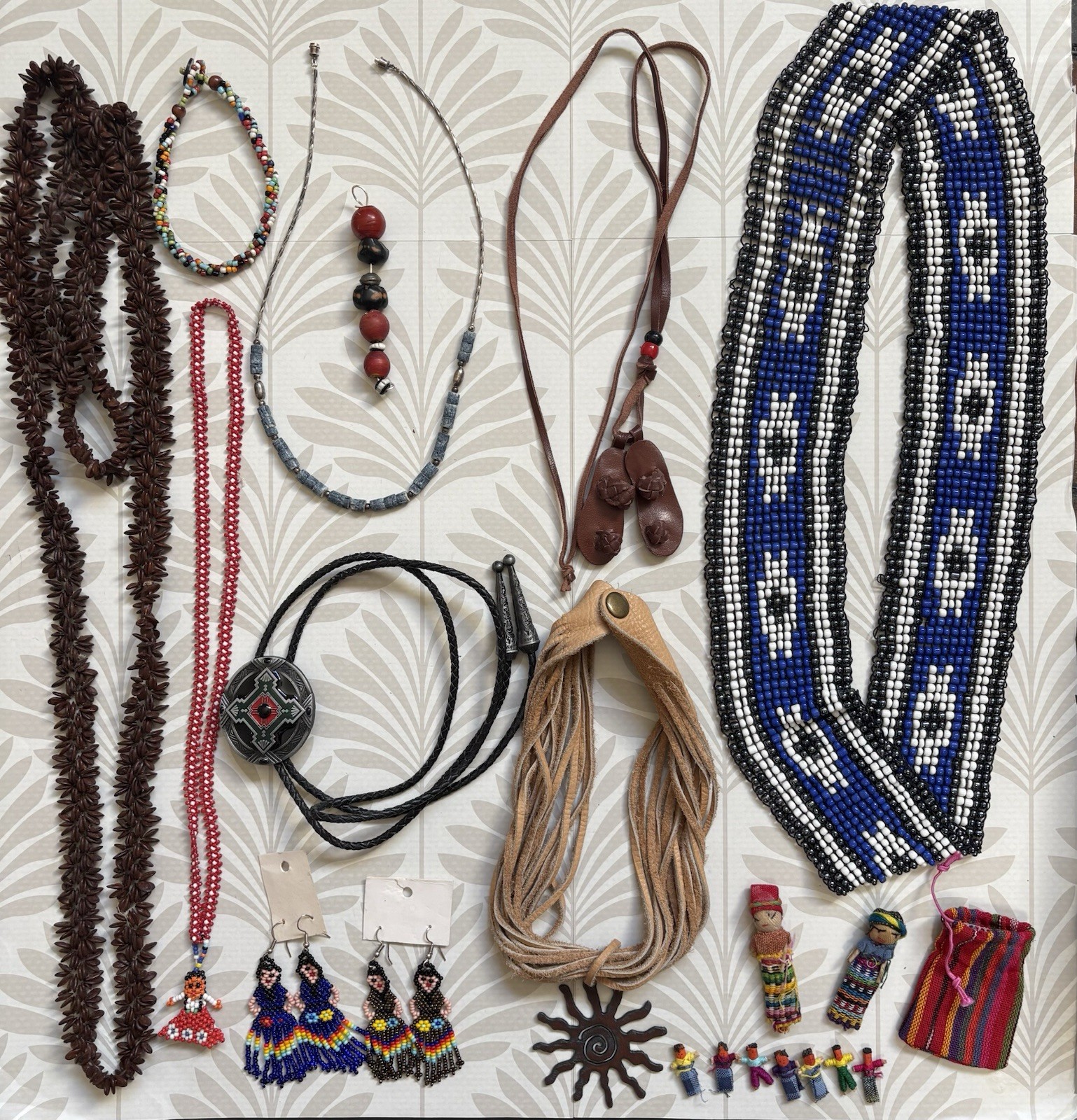 Vintage Ethnic Jewelry Folk Art Beaded Leather Seed Necklace Bolo Tie Mixed Lot Vintage Ethnic Jewelry Folk Art Beaded Leather Seed Necklace Bolo Tie Mixed Lot