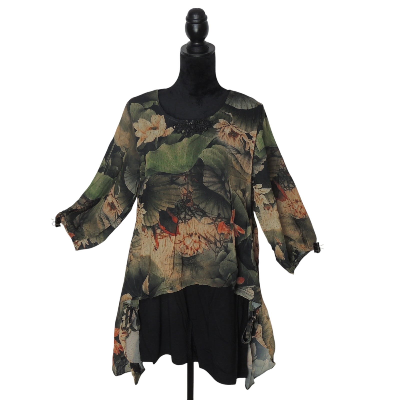 Pretty Angel Floral Layered Tunic Top Fairy Whimsical GN/OR Large