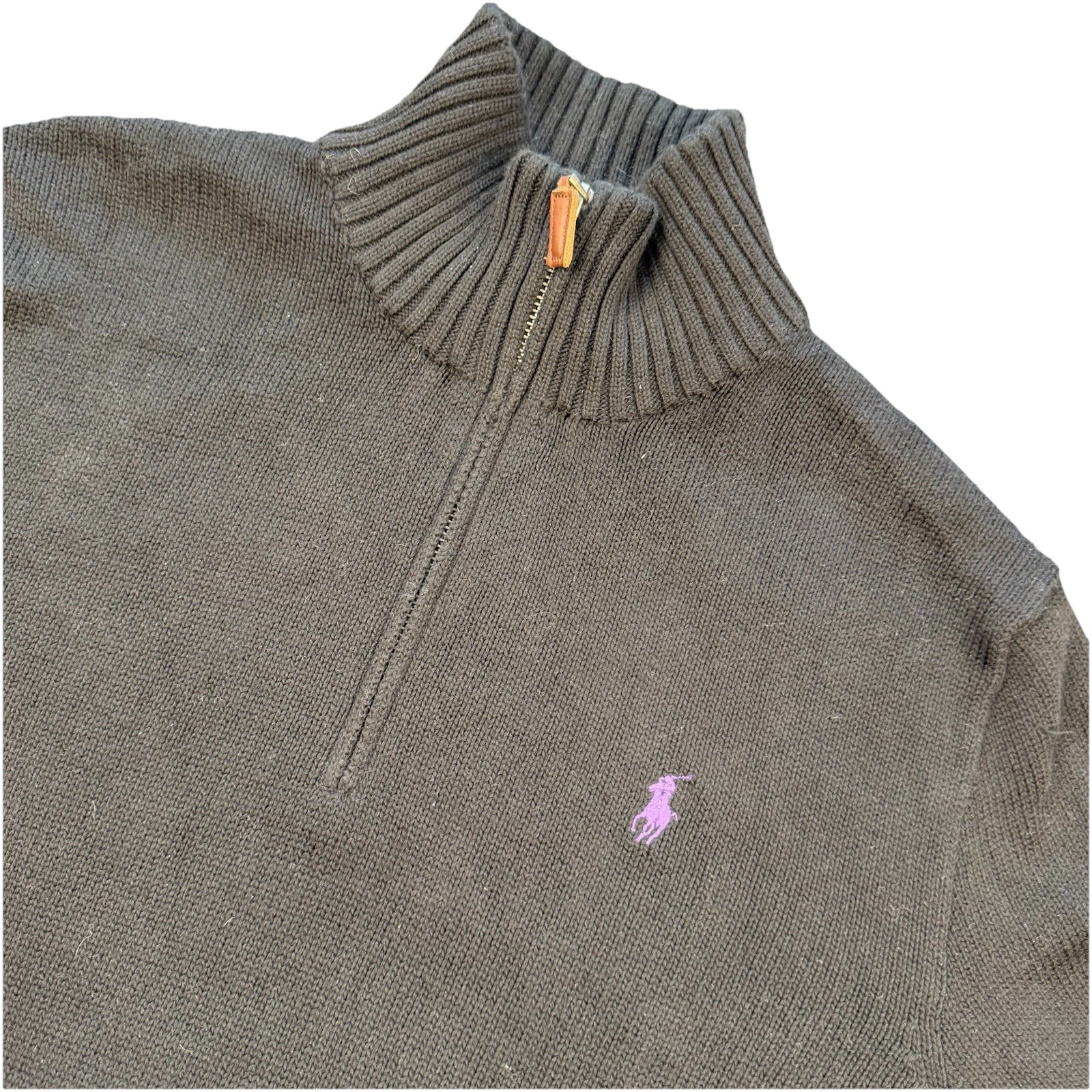 Polo Ralph Lauren Men\'s Sweater 1/4 Zip Black Cotton Size M Classic Preppy