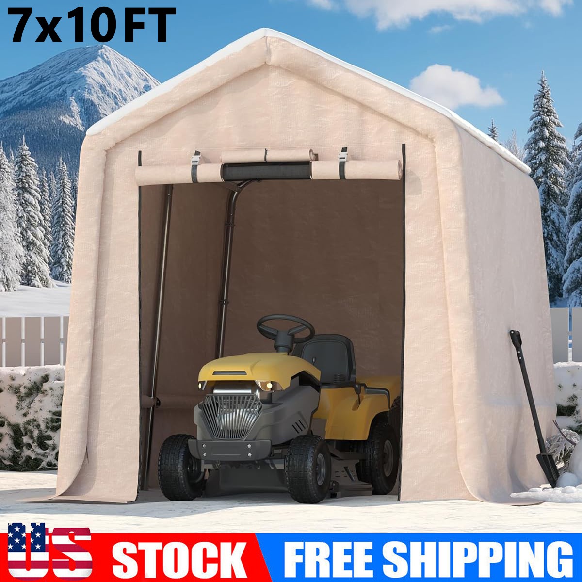 7x10 ft Portable Heavy Duty Outdoor Storage Shed with Roll-up Door & Vent -Khaki