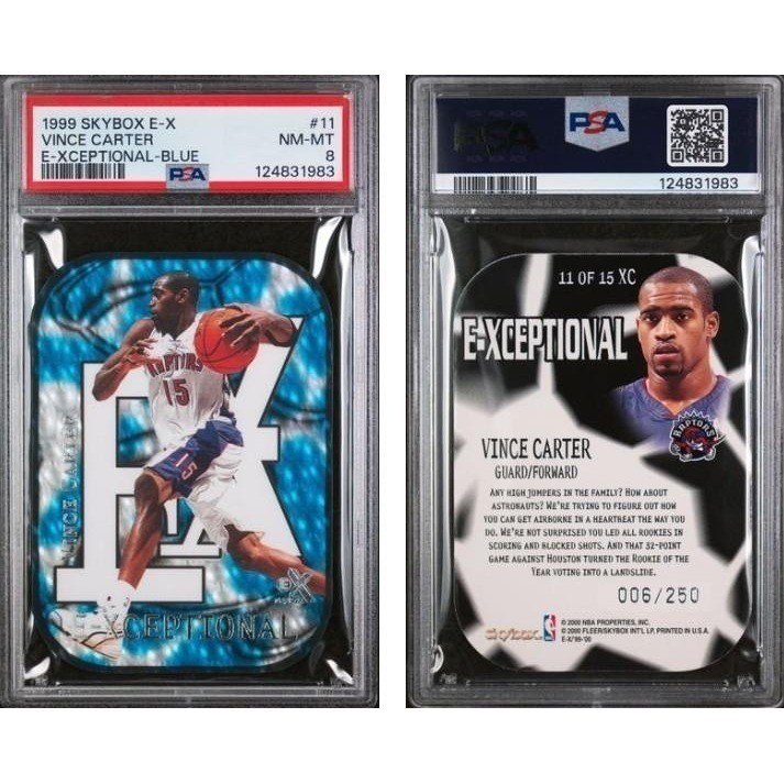 1999 Skybox E-X Vince Carter E-Xceptional Blue PSA 8 NM-MT /250 #11 Raptors