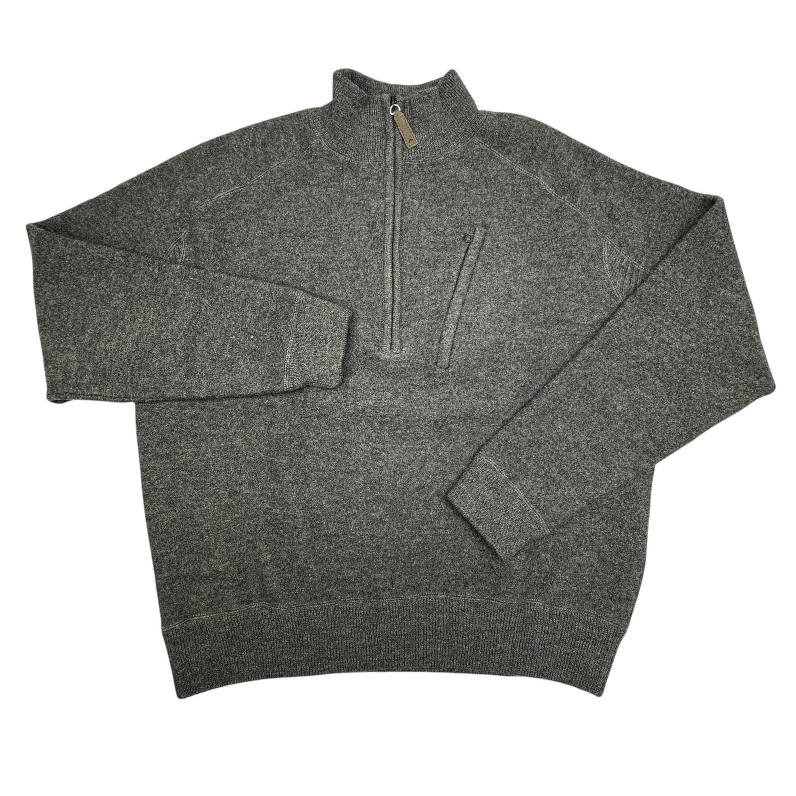 Simms Pullover Sweater Mens Large Gray Wool Heavyweight 1/4 Zip Fishing Pocket