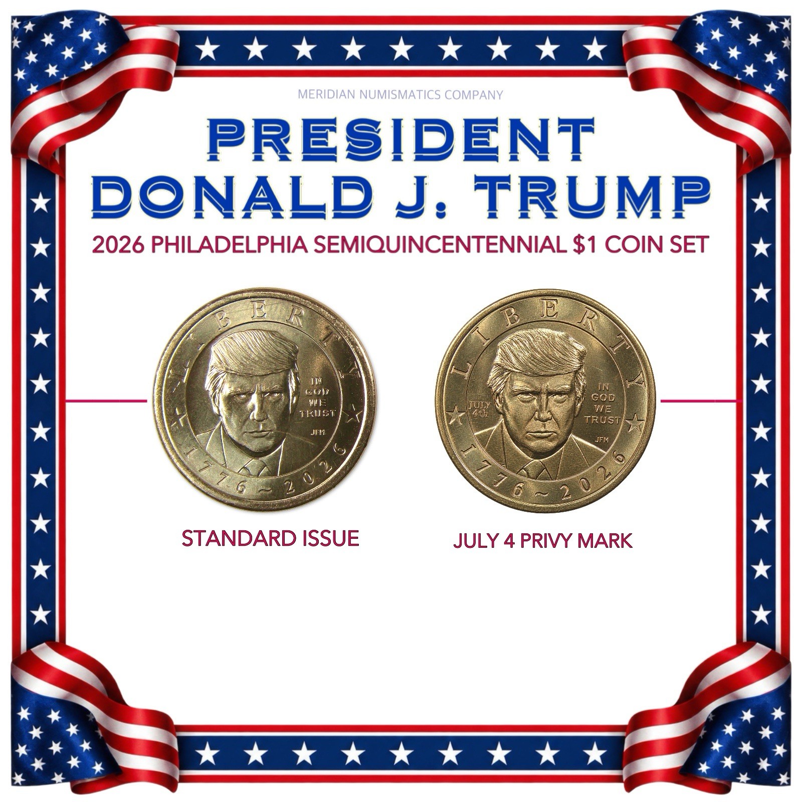 2026 (P) President Donald J. Trump $1 Privy Mark & Non-Privy Uncirculated Set 2026 (P) President Donald J. Trump $1 Privy Mark & Non-Privy Uncirculated Set