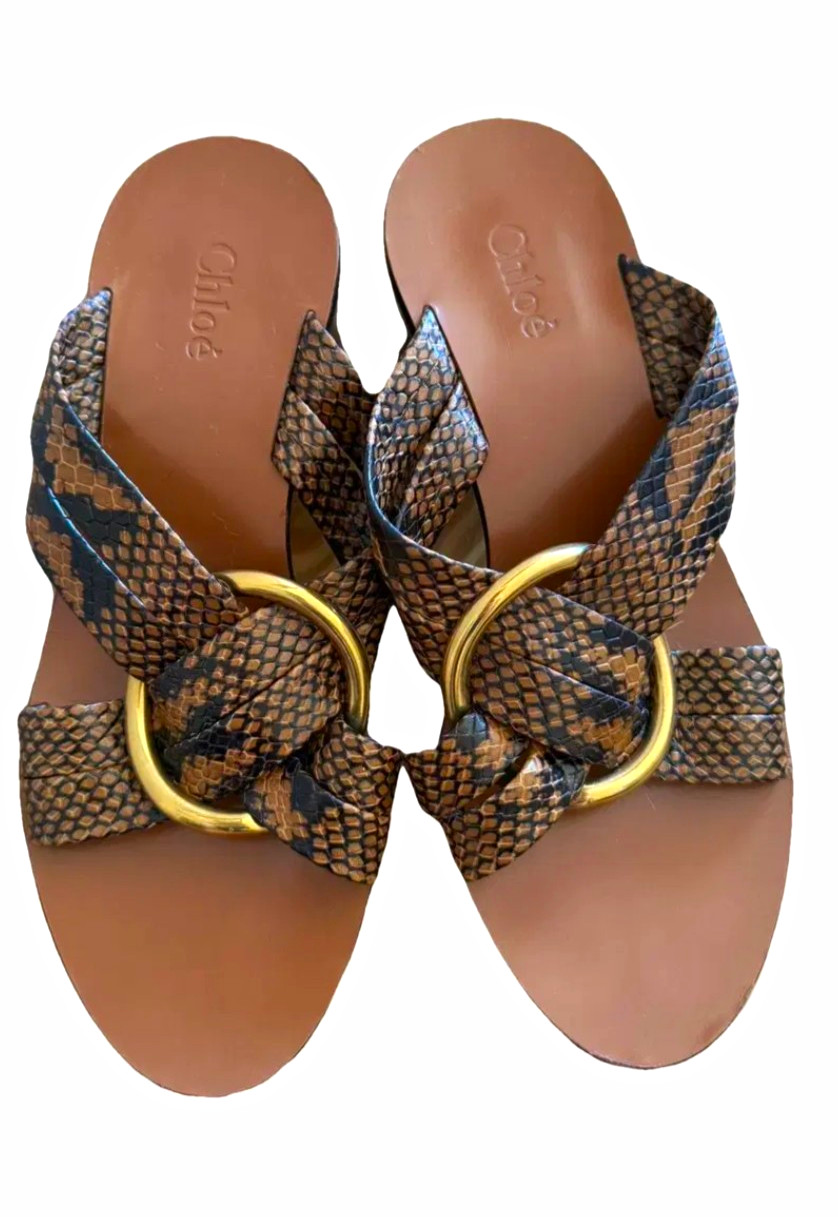 Chloé Women’s Brown Lauren python-embossed heeld sandals Size 40 Chloé Women’s Brown Lauren python-embossed heeld sandals Size 40