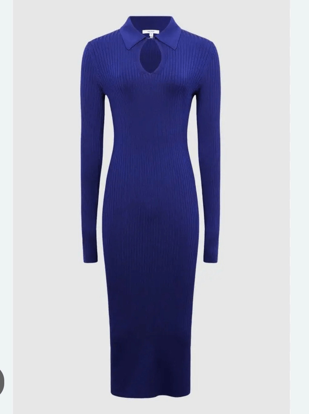 Reiss Blue Ronnie Collared Knitted Long Sleeve Ribbed Midi Bodycon Dress Size XS