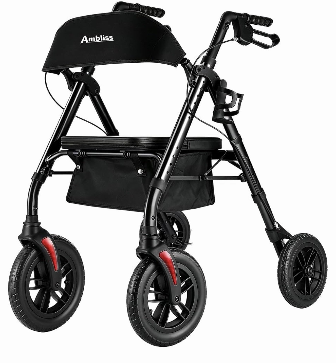 All Terrain Rollator Walker with Seat 10in Wheels 300lb Foldable Seniors Black All Terrain Rollator Walker with Seat 10in Wheels 300lb Foldable Seniors Black