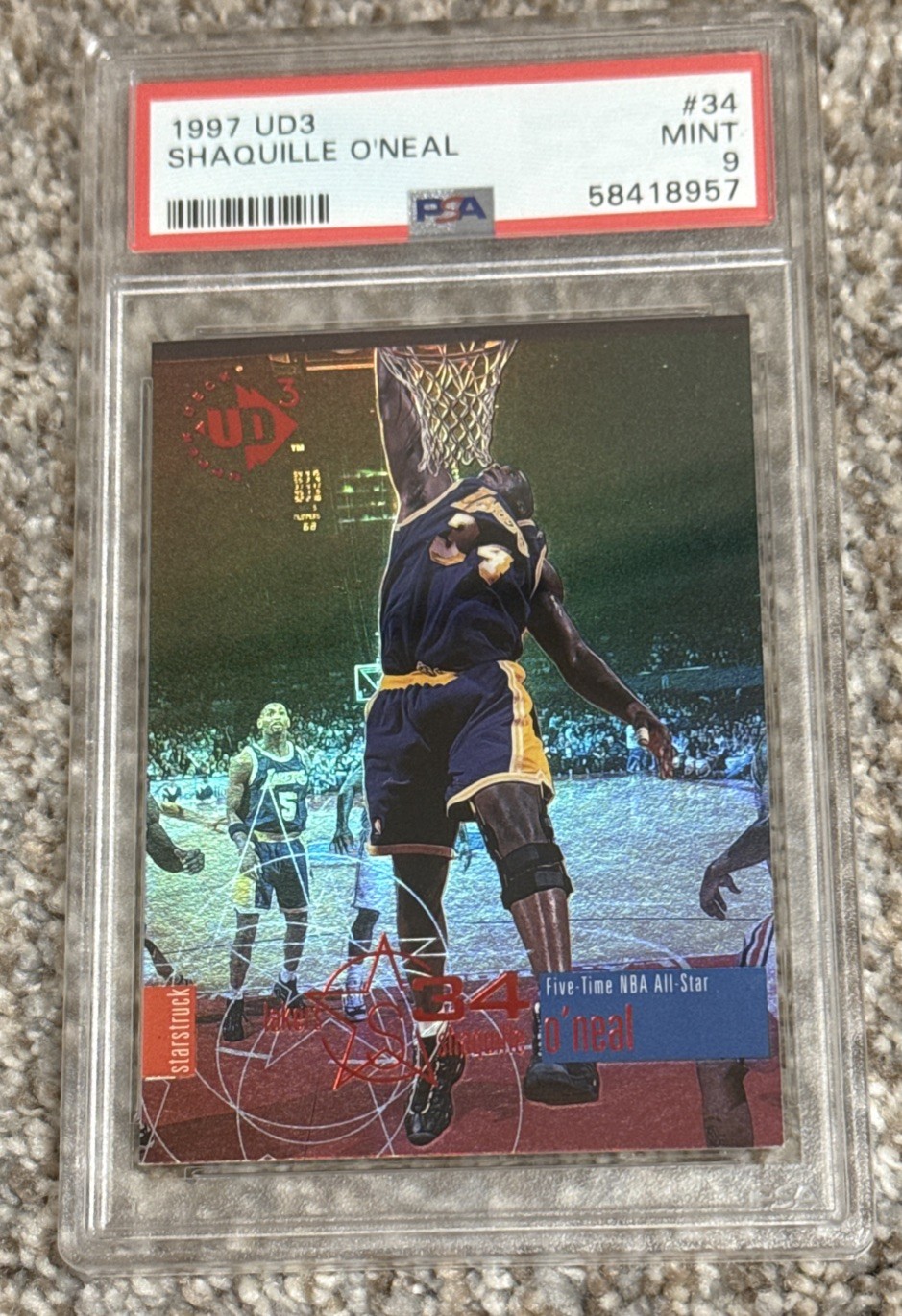 1997 UD3 Shaquille O’Neal #34 PSA Mint 9 LA Lakers Upper Deck Low Pop No 10s 1997 UD3 Shaquille O’Neal #34 PSA Mint 9 LA Lakers Upper Deck Low Pop No 10s