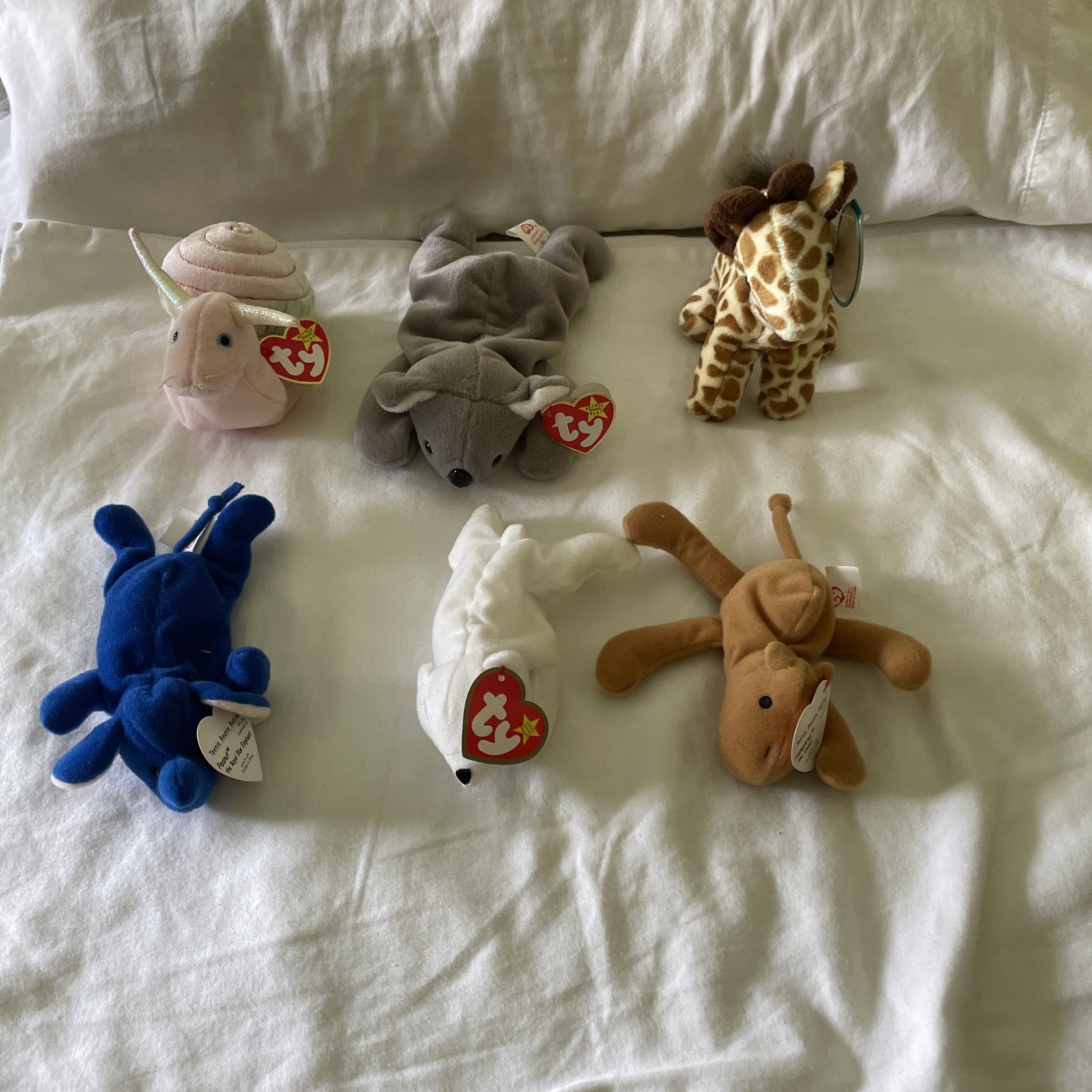 Beanie babies Lot of 6 Swirly,Peanut,Zero,Humphrey,Giraffe, &Mel