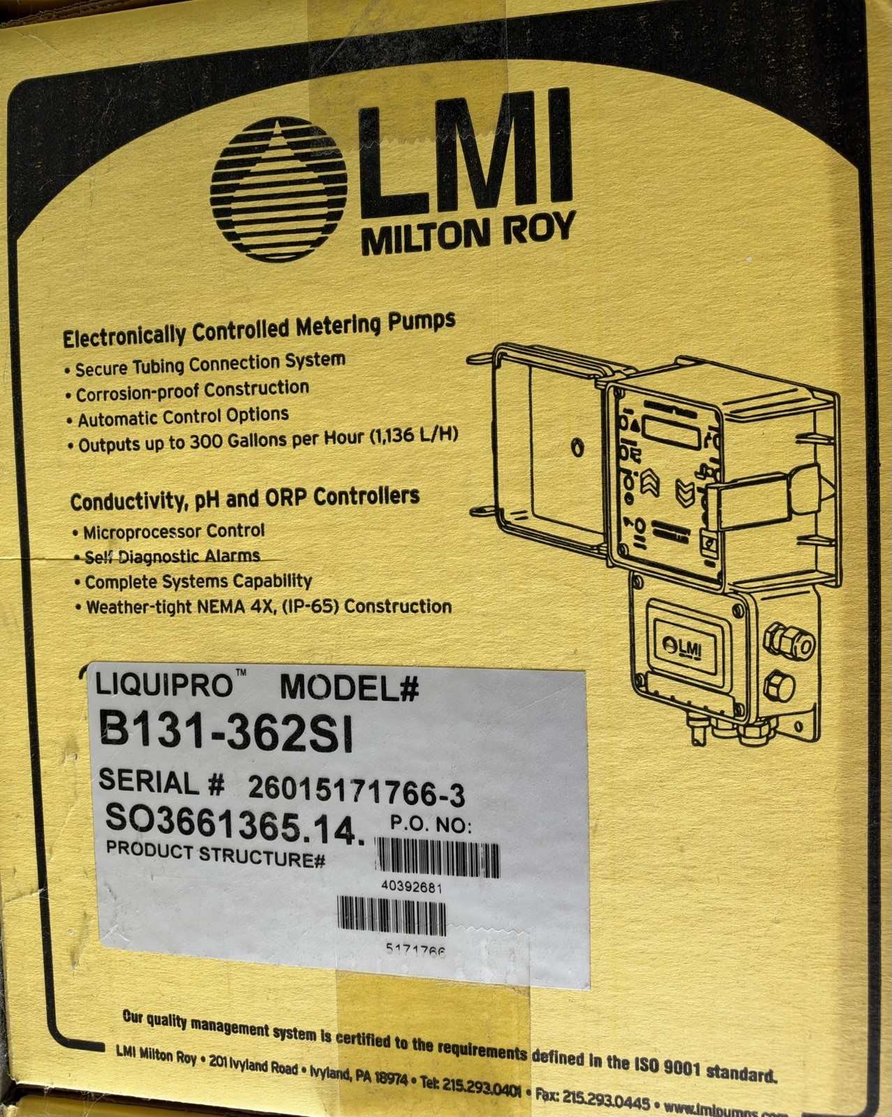 NEW SEALED LMI Milton Roy B131-362SI Chemical Metering Pump 4.5 GPH 50 PSI