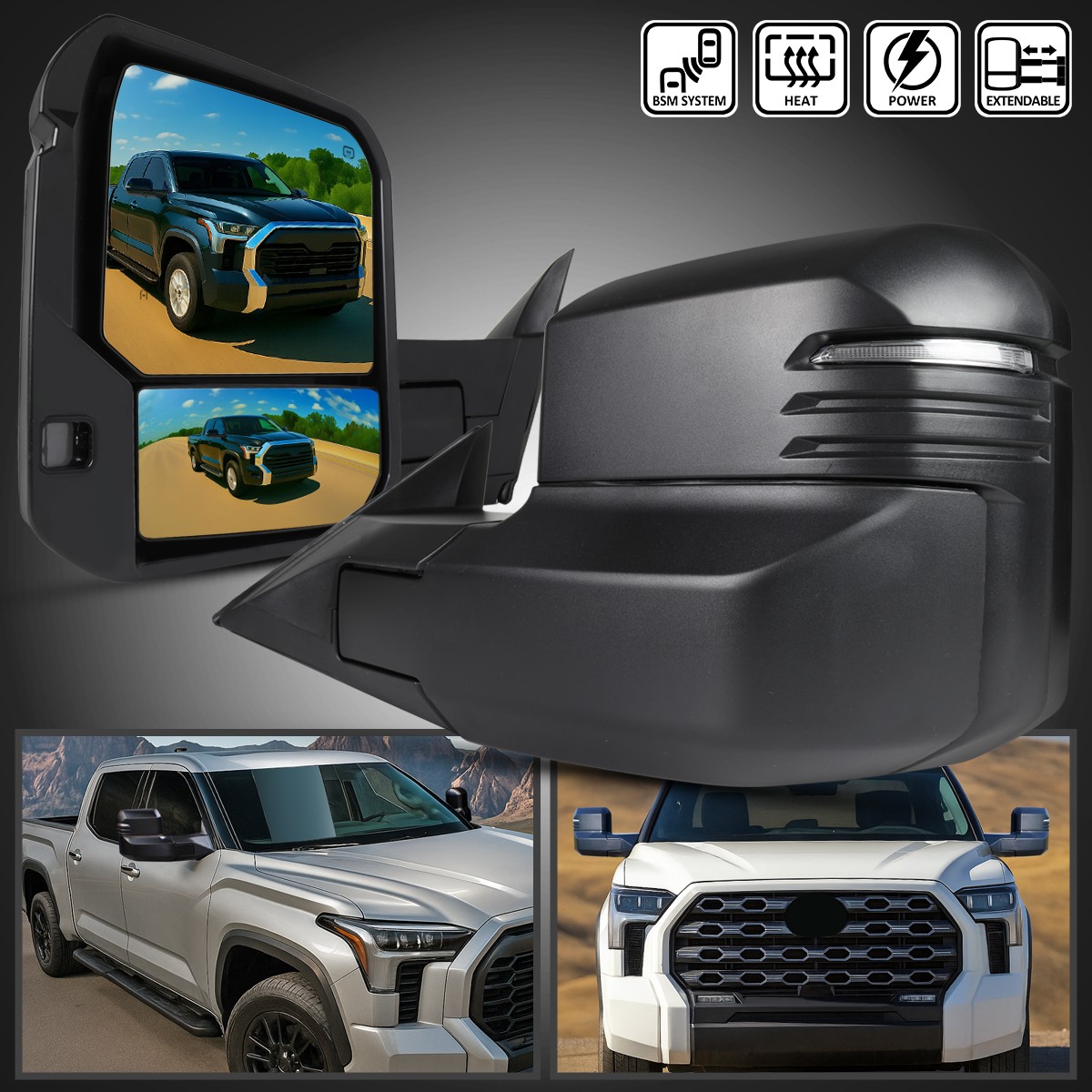Fits 2022-2024 Toyota Tundra Power Heated Towing Mirrors Pair Signal Reverse BSM