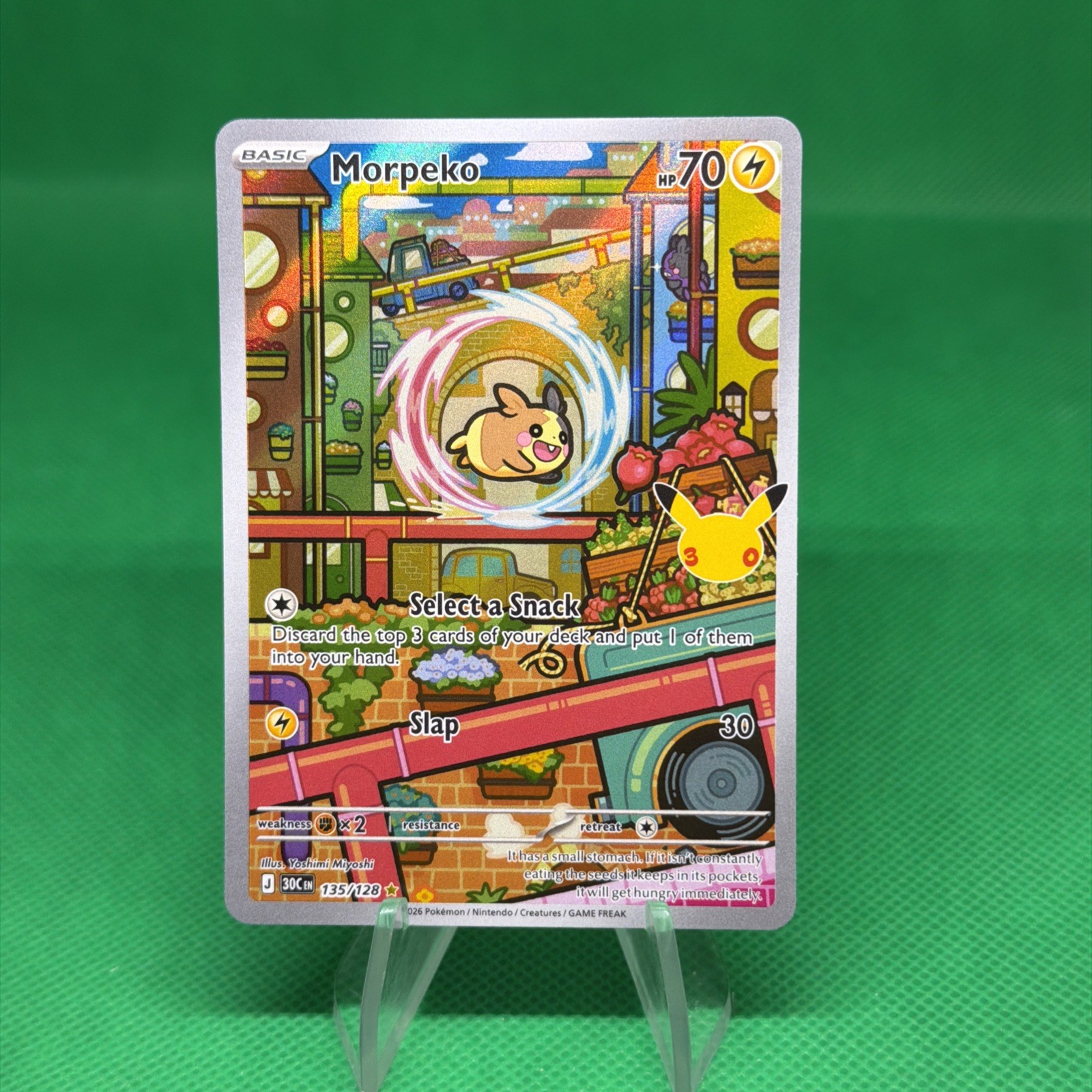 Morpeko 135/128 30th Anniversary Illustration Rare Full Art Holo NM English Morpeko 135/128 30th Anniversary Illustration Rare Full Art Holo NM English