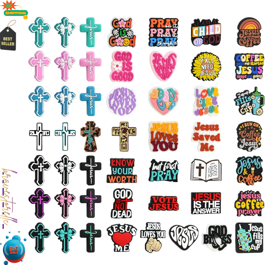 50Pcs Jesus Silicone Focal Beads, Cross Christian Faith Bead God Pray Beads for