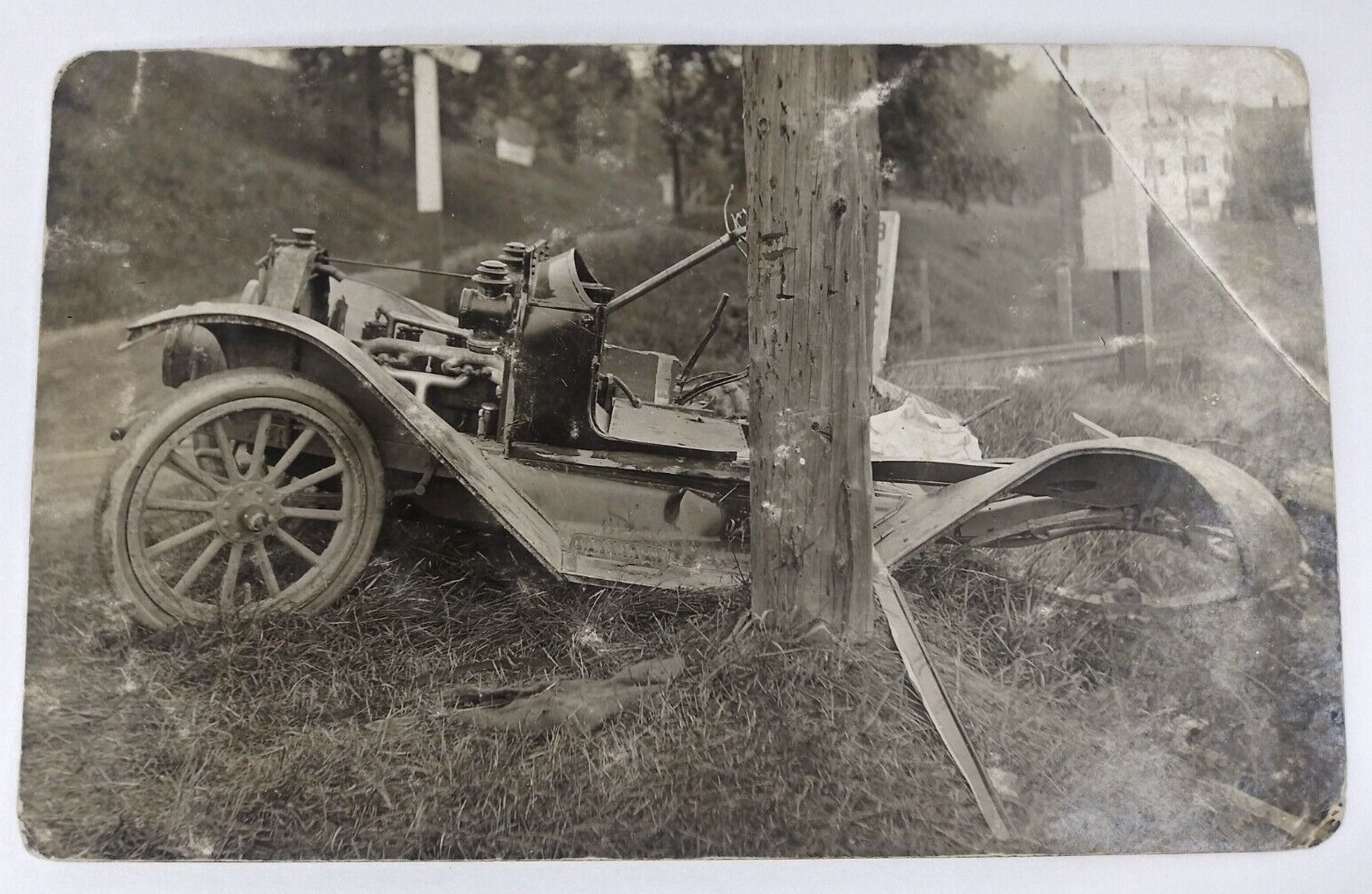 Antique Postcard 1910\'s-\'20s Antique Car Accident Car Wreck Scene Not Posted