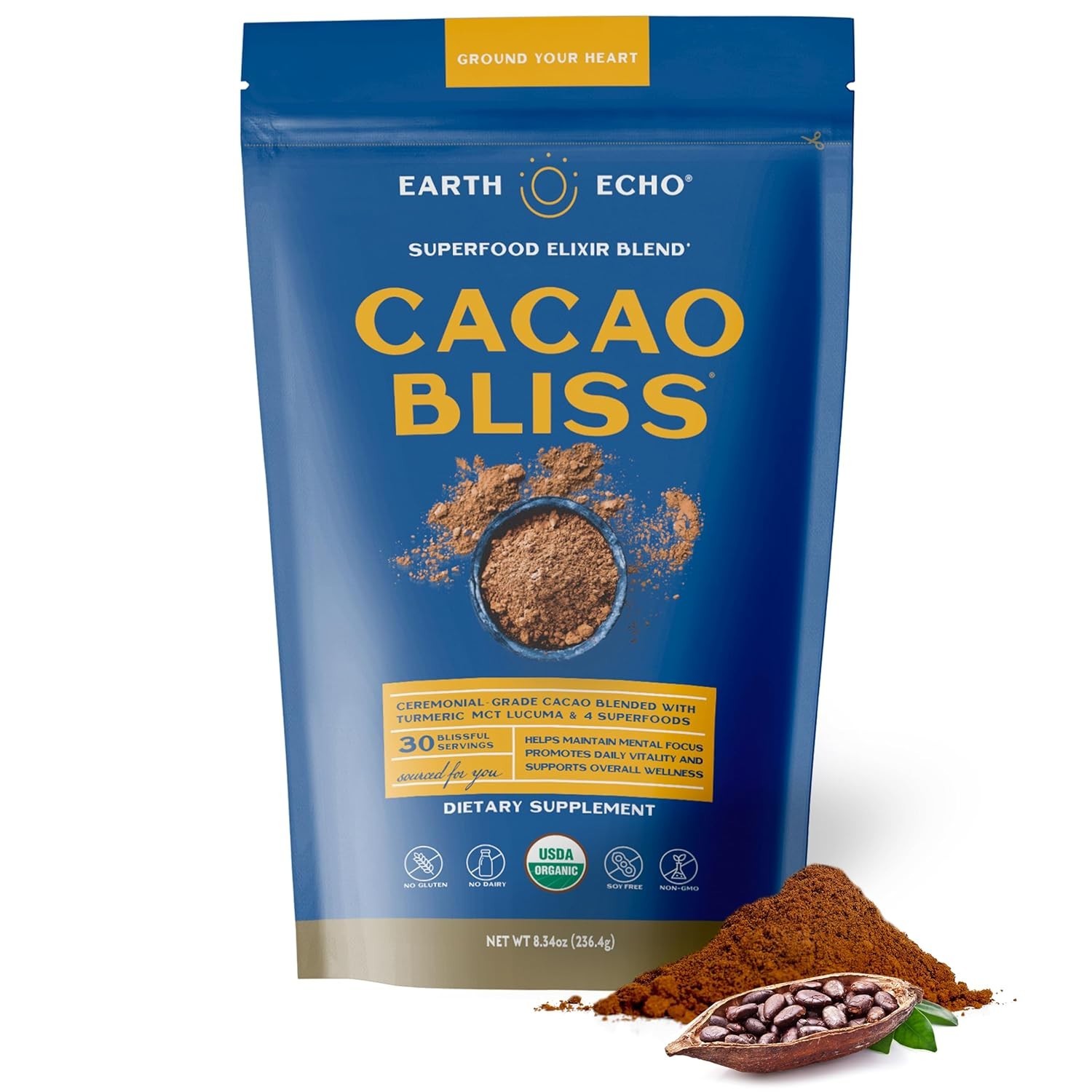 Earth Echo Raw Cacao Bliss Superfood Powder Organic Non GMO Health 30 Serving Earth Echo Raw Cacao Bliss Superfood Powder Organic Non GMO Health 30 Serving