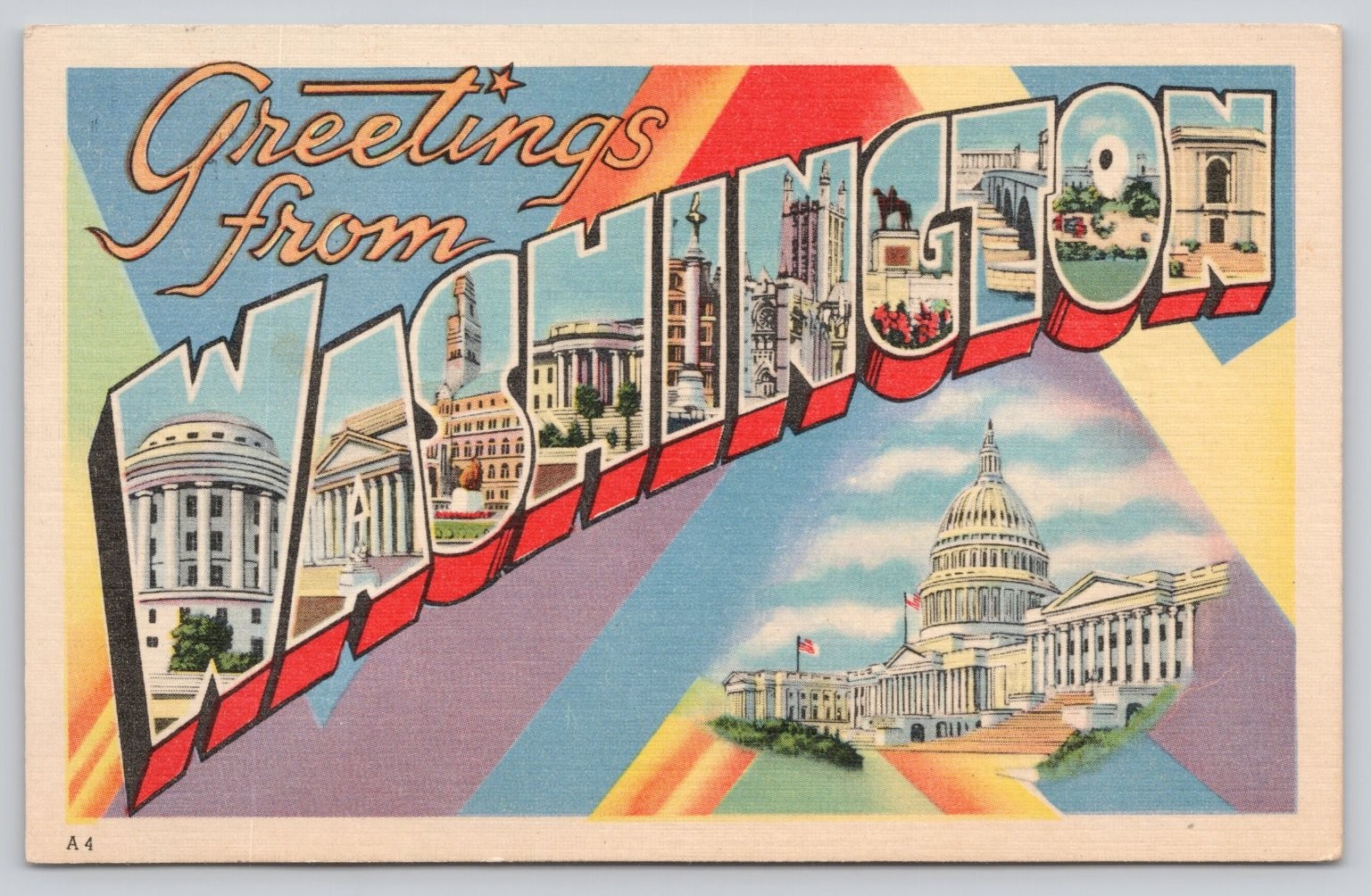 Greetings from Washington DC Large Letter Postcard Capitol Building 1947 Linen Greetings from Washington DC Large Letter Postcard Capitol Building 1947 Linen