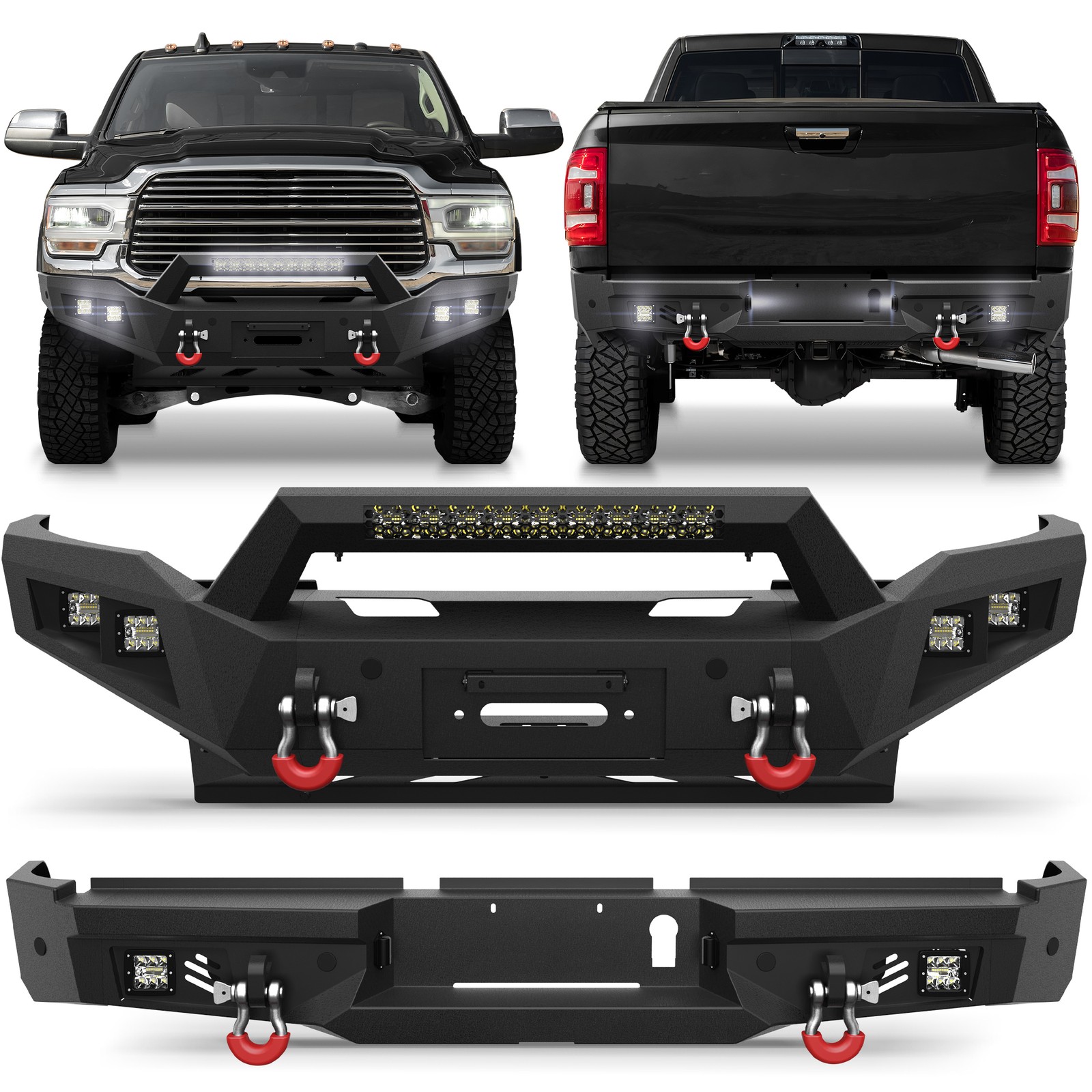 For 2019-26 Dodge Ram 2500 3500 Offroad Front /Rear Bumper W/Winch Plate+D-rings