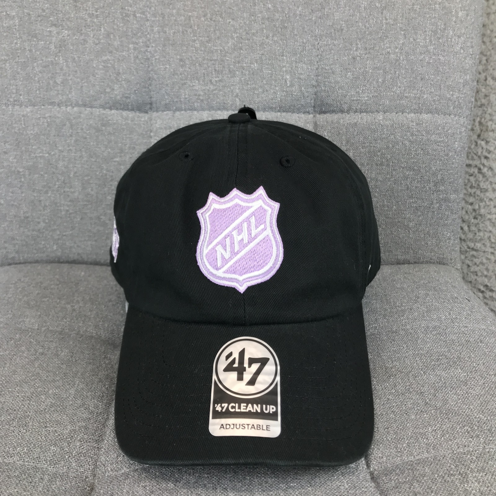 Hockey Fights Cancer Hat Cap Strap Back Mens One Size Black NHL Hockey 47 Brand
