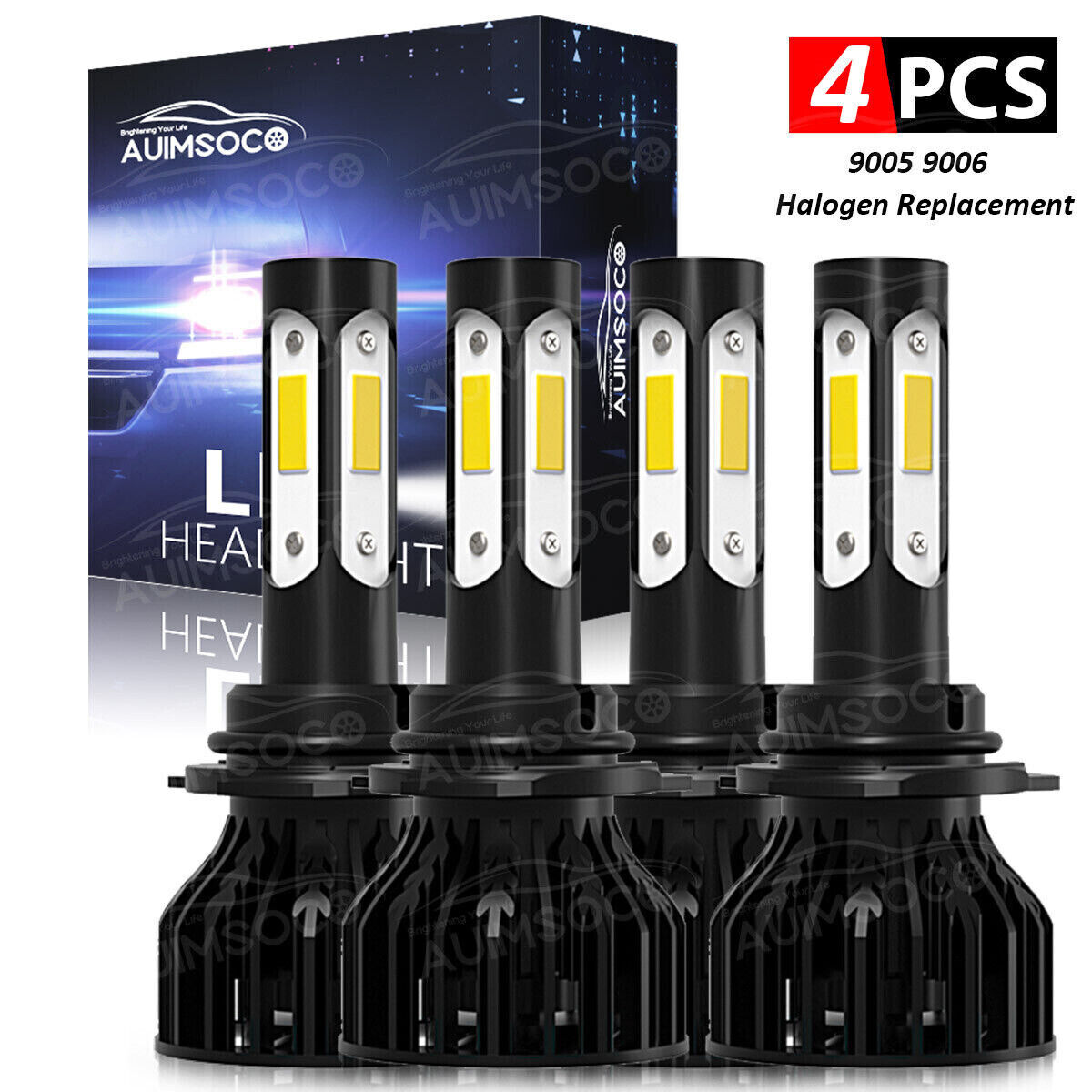 4-Sides 9005 9006 LED Headlight Bulb High Low Beam Combo Kit 6000K 3000LM Bright