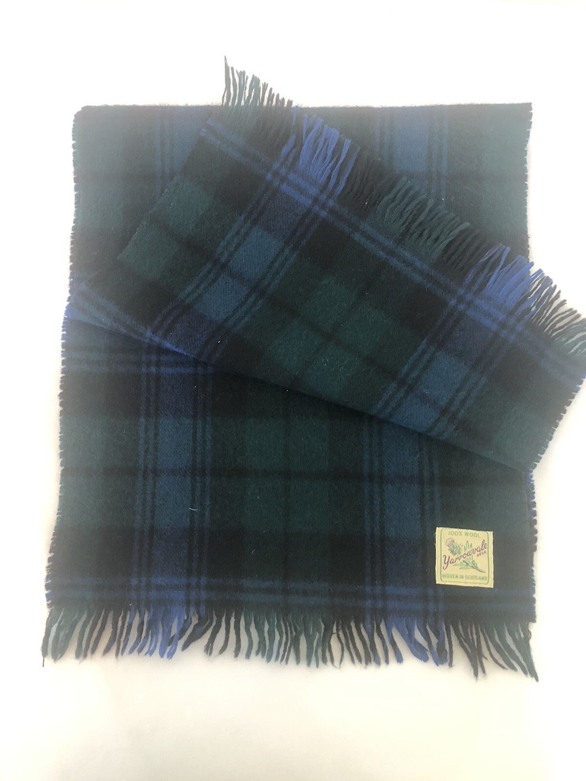 Yarrowvale Scarf Made in Scotland 12”X 54” Tartan Blue Green plaid VTG Wool