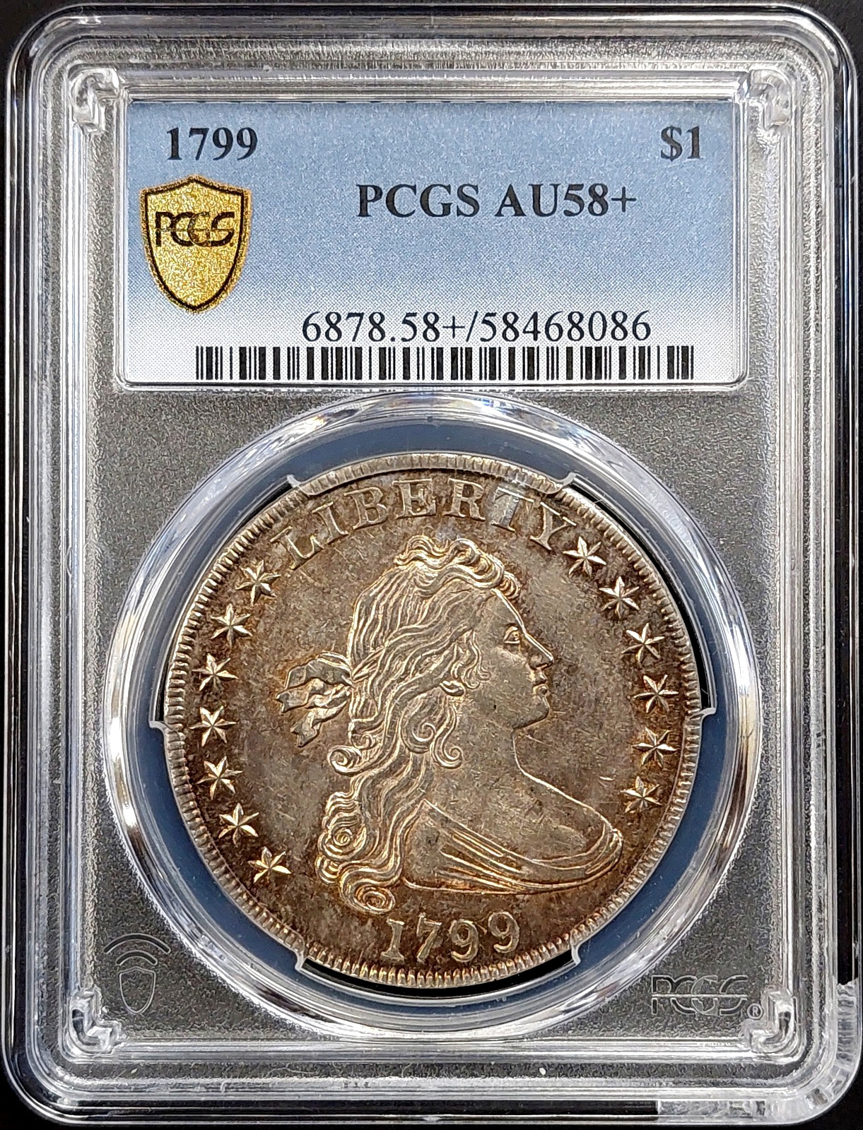 1799 Draped Bust Dollar certified AU 58 PLUS by PCGS Amazing condition 1799 Draped Bust Dollar certified AU 58 PLUS by PCGS Amazing condition