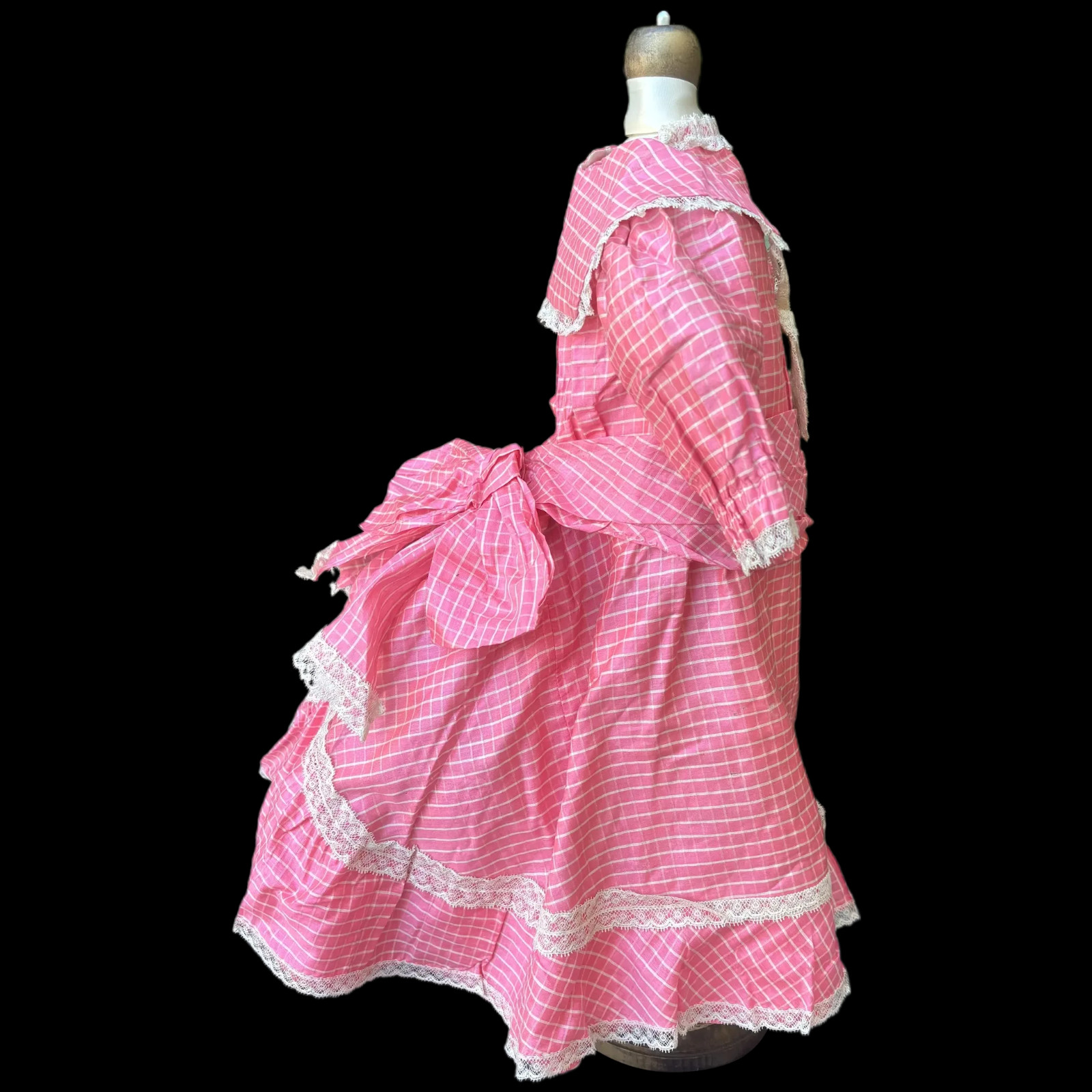 Gorgeous Antique c1890s Factory Silk Taffeta Pink Bustle Dress for Large Bisque Gorgeous Antique c1890s Factory Silk Taffeta Pink Bustle Dress for Large Bisque