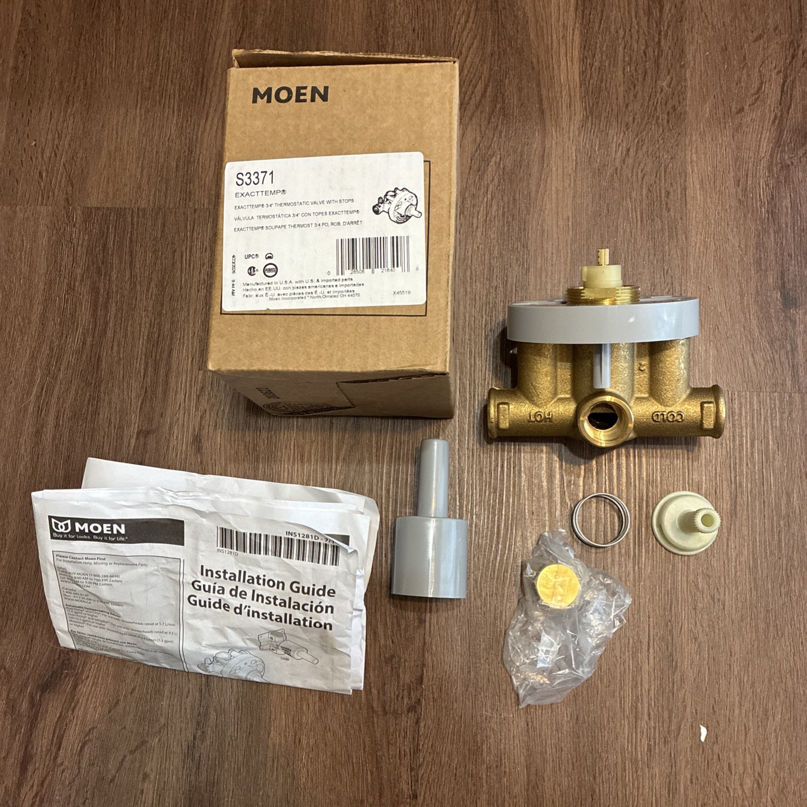 Moen S3371 3/4 Inch Brass IPS Connection Exacttemp Thermostatic Valve With Stops