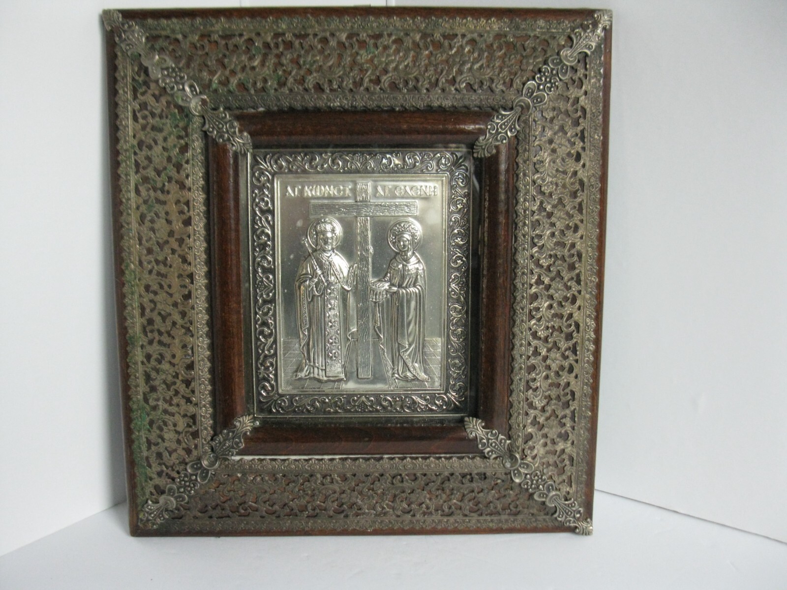 ANTIQUE Icon Ornate Silver Shadowbox Two Saints ST.HELEN & ST.CONSTANTINE ANTIQUE Icon Ornate Silver Shadowbox Two Saints ST.HELEN & ST.CONSTANTINE