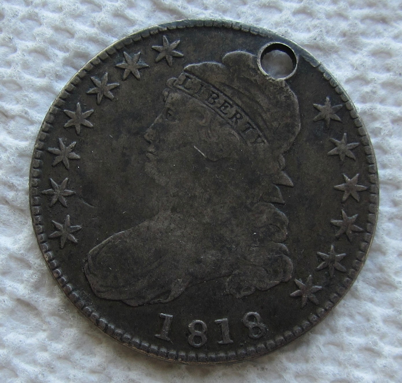 1818 Capped Bust Silver Half Dollar Rare Key Date VF Holed Scratched 1818 Capped Bust Silver Half Dollar Rare Key Date VF Holed Scratched
